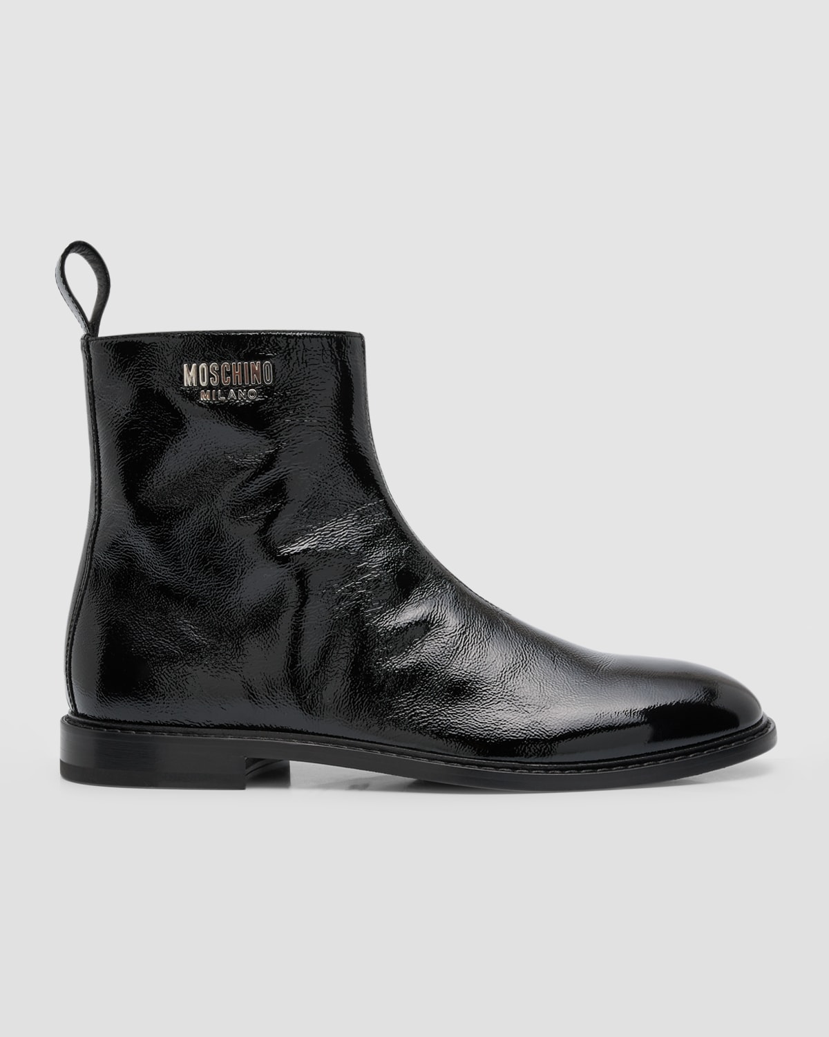 Shop Moschino Men's Textured Logo-plate Ankle Boots In Black Multi