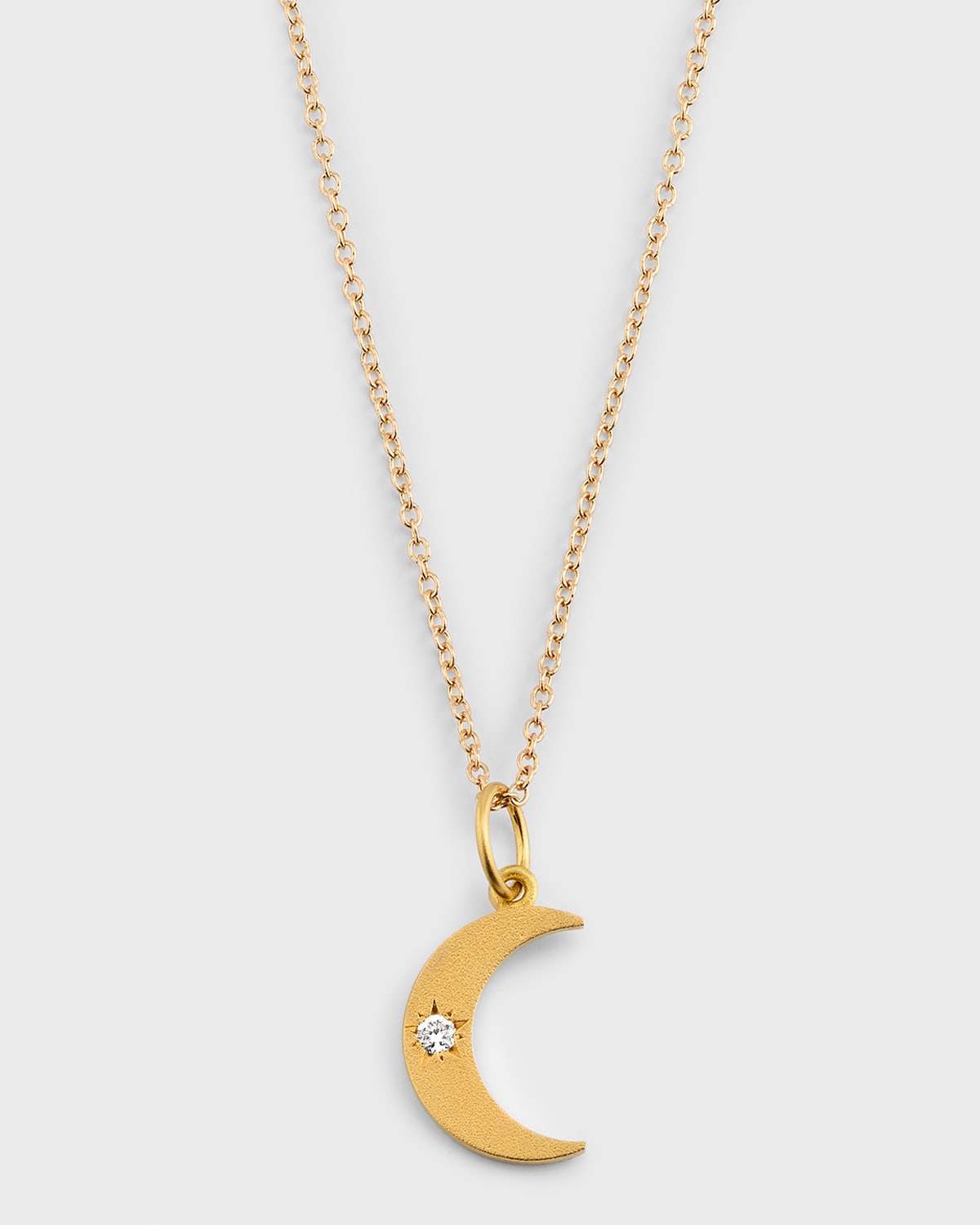 18K Yellow Gold Small Crescent Moon Phase Diamond Pendant Necklace
