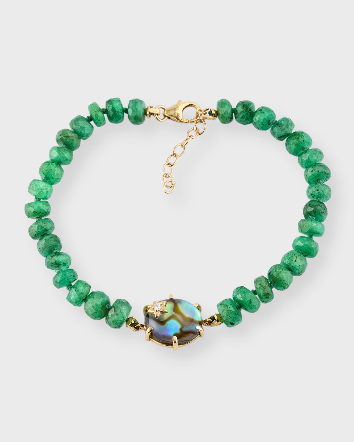 14K Yellow Gold Mini Glaxay Mother-Of-Pearl and Emerald Beaded Bracelet