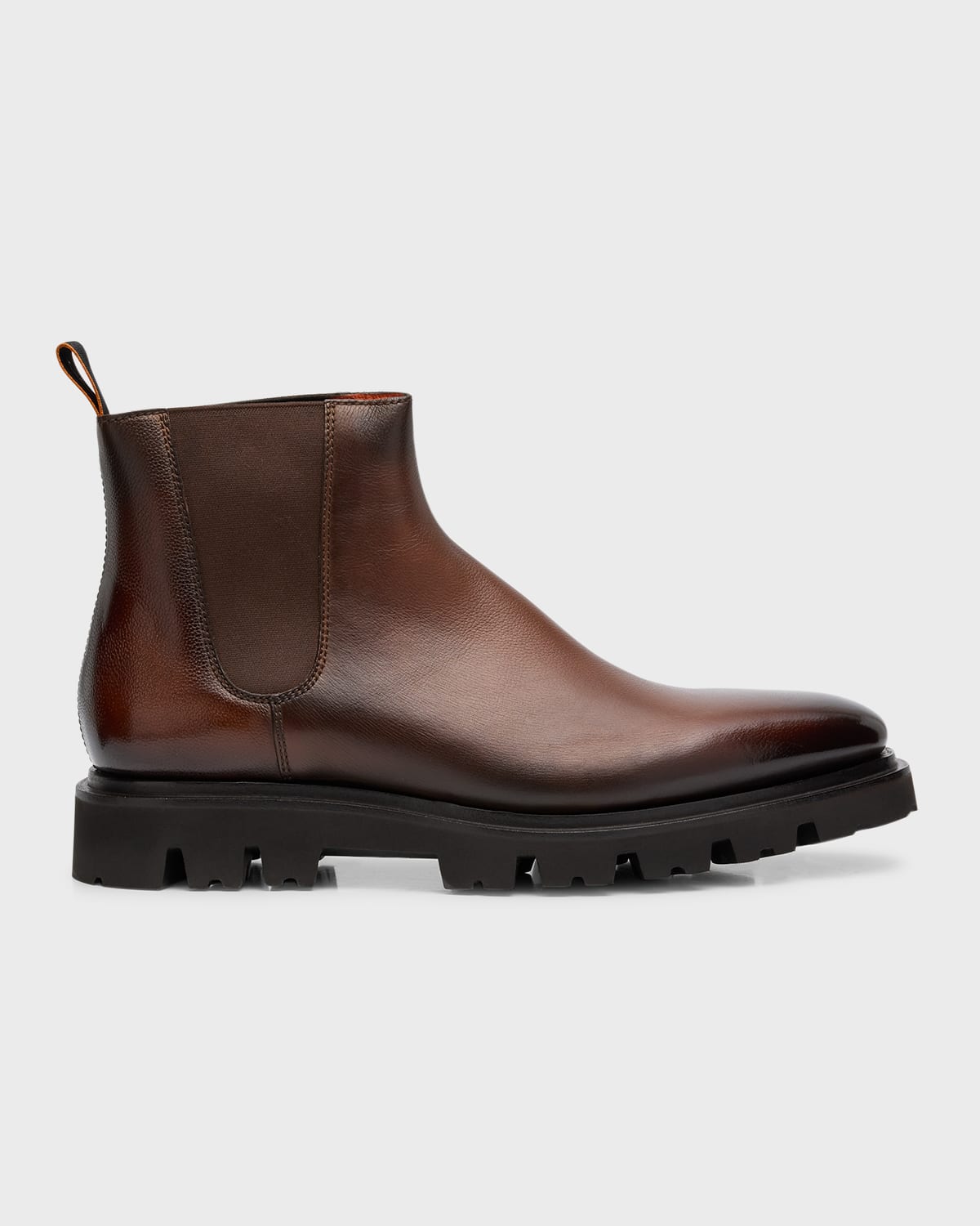 Santoni Men's Everard Grained Leather Chelsea Boots In Dark Brown