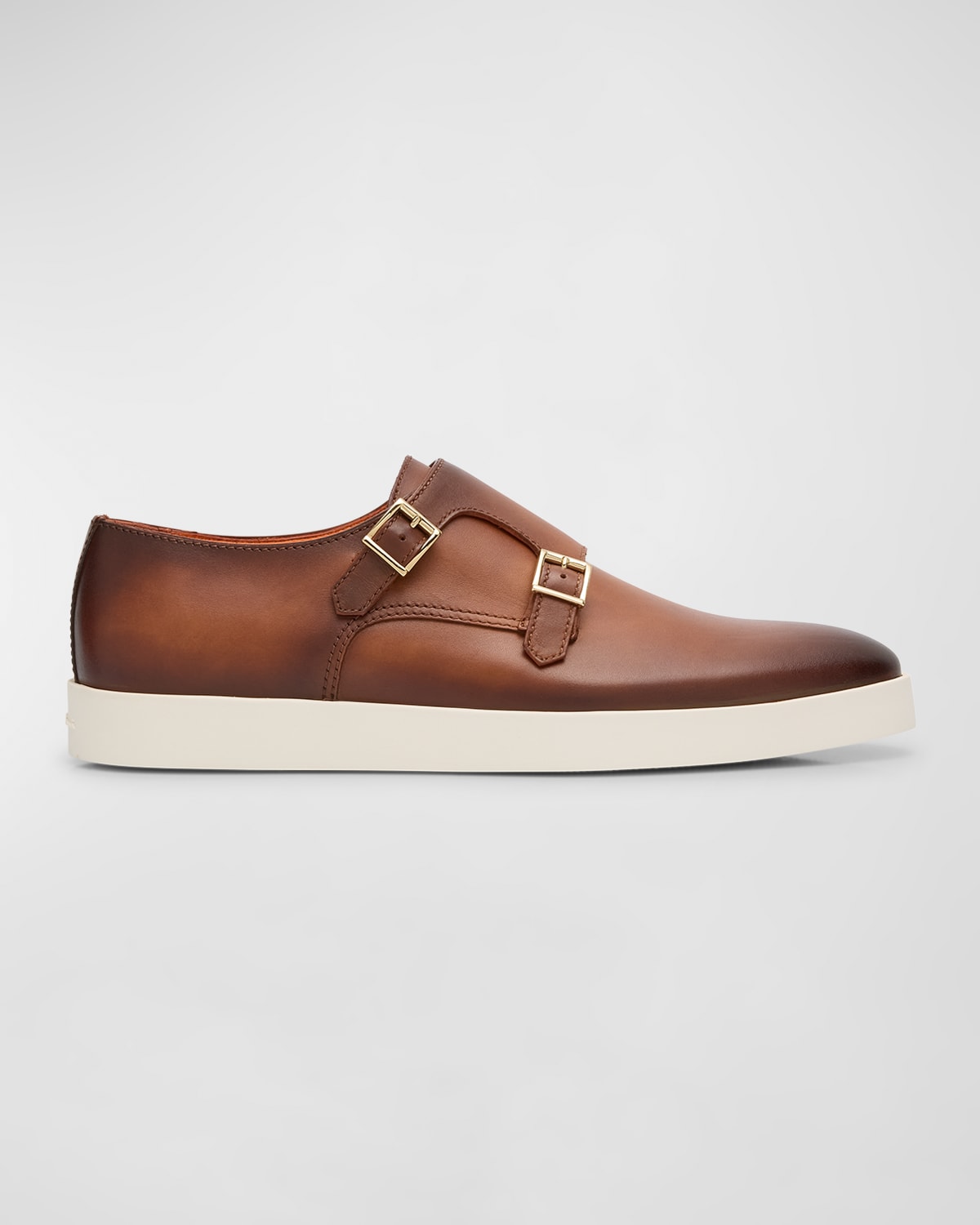 Shop Santoni Men's Bankable Double Monk Strap Loafers In Brown