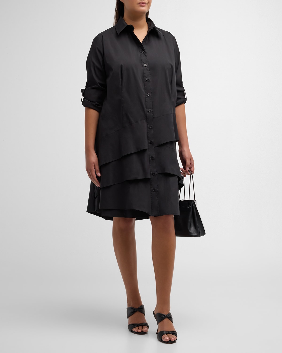 Plus Size Jenna Ruffle-Trim Midi Shirtdress