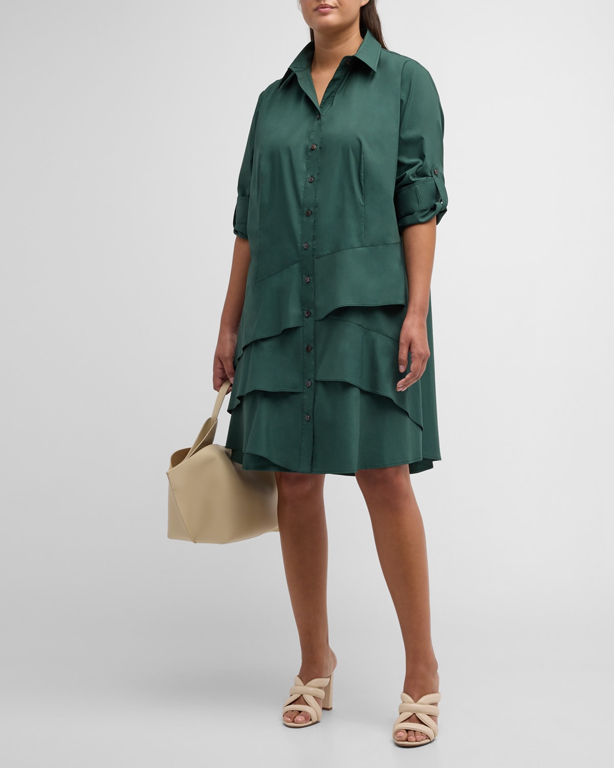 Finley Plus Size Jenna Ruffle-Trim Midi Shirtdress