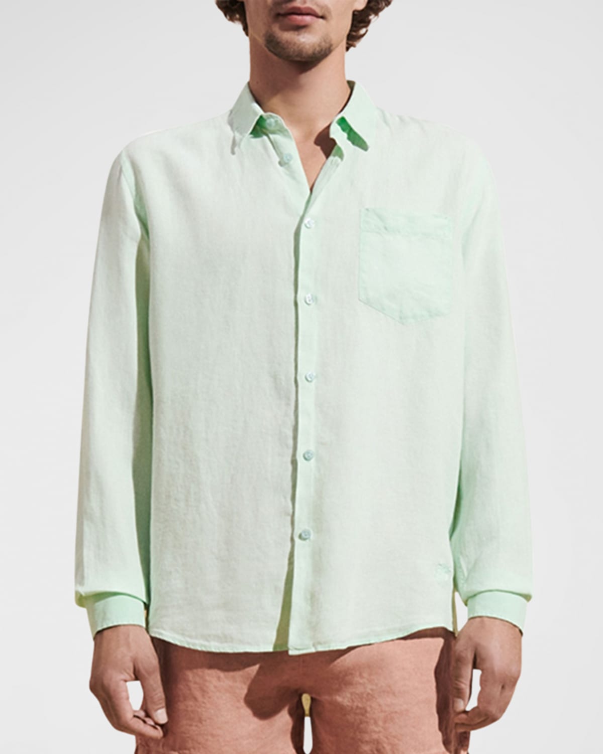 Shop Vilebrequin Men's Linen Sport Shirt In Vert D'ean