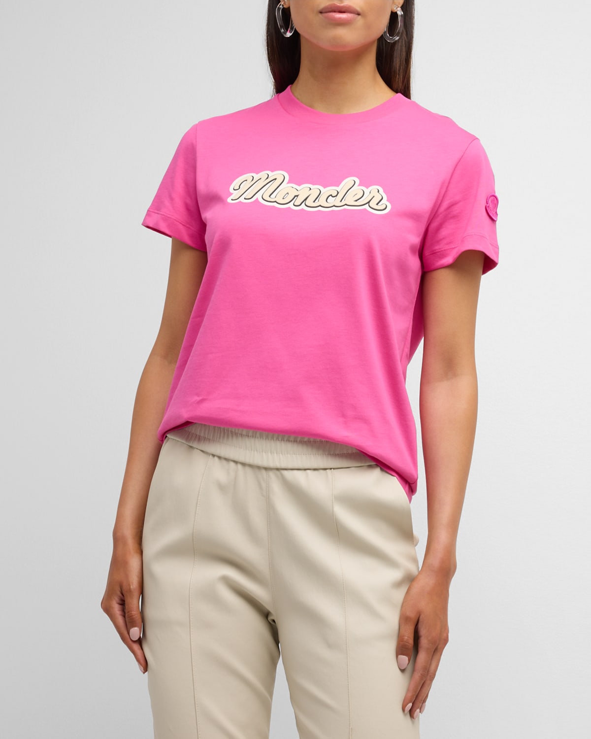 Moncler Short Sleeve Logo T-shirt In Dark Pink