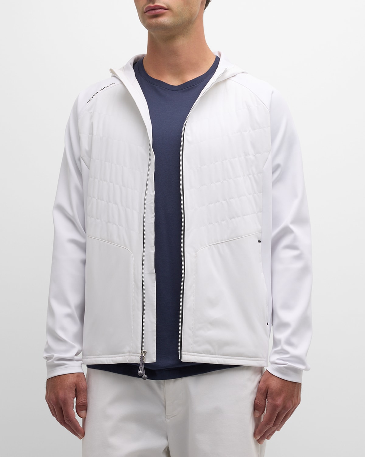 Shop Peter Millar Men's Merge Elite Hybrid Hooded Jacket In White