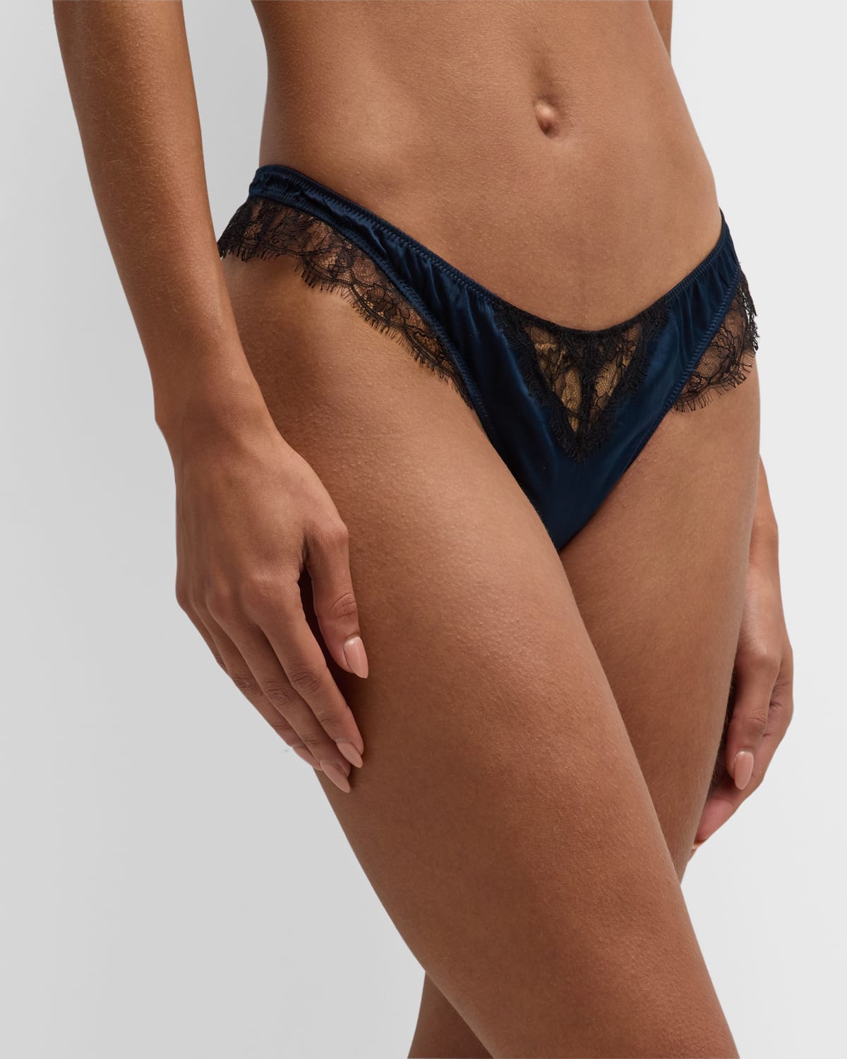 Low-Rise Lace-Inset Stretch Silk Thong
