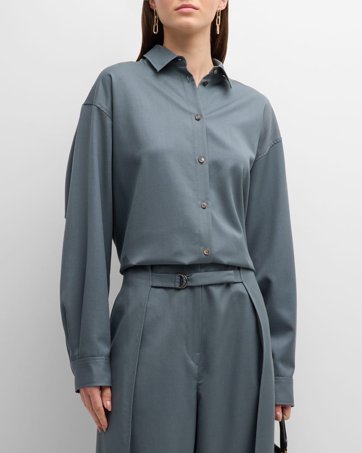 Le17septmbre Button-front Wool Shirt In Blue