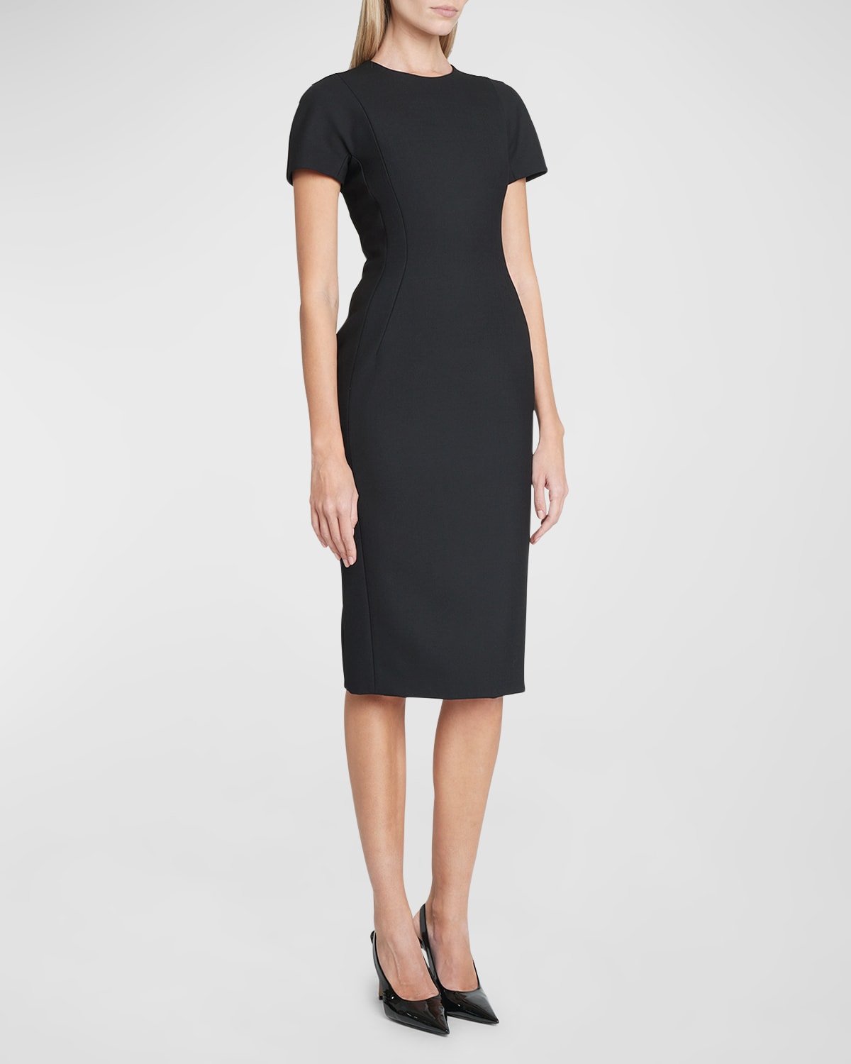 Shop Victoria Beckham T-shirt Fitted Midi Dress With Back Zipper In Black