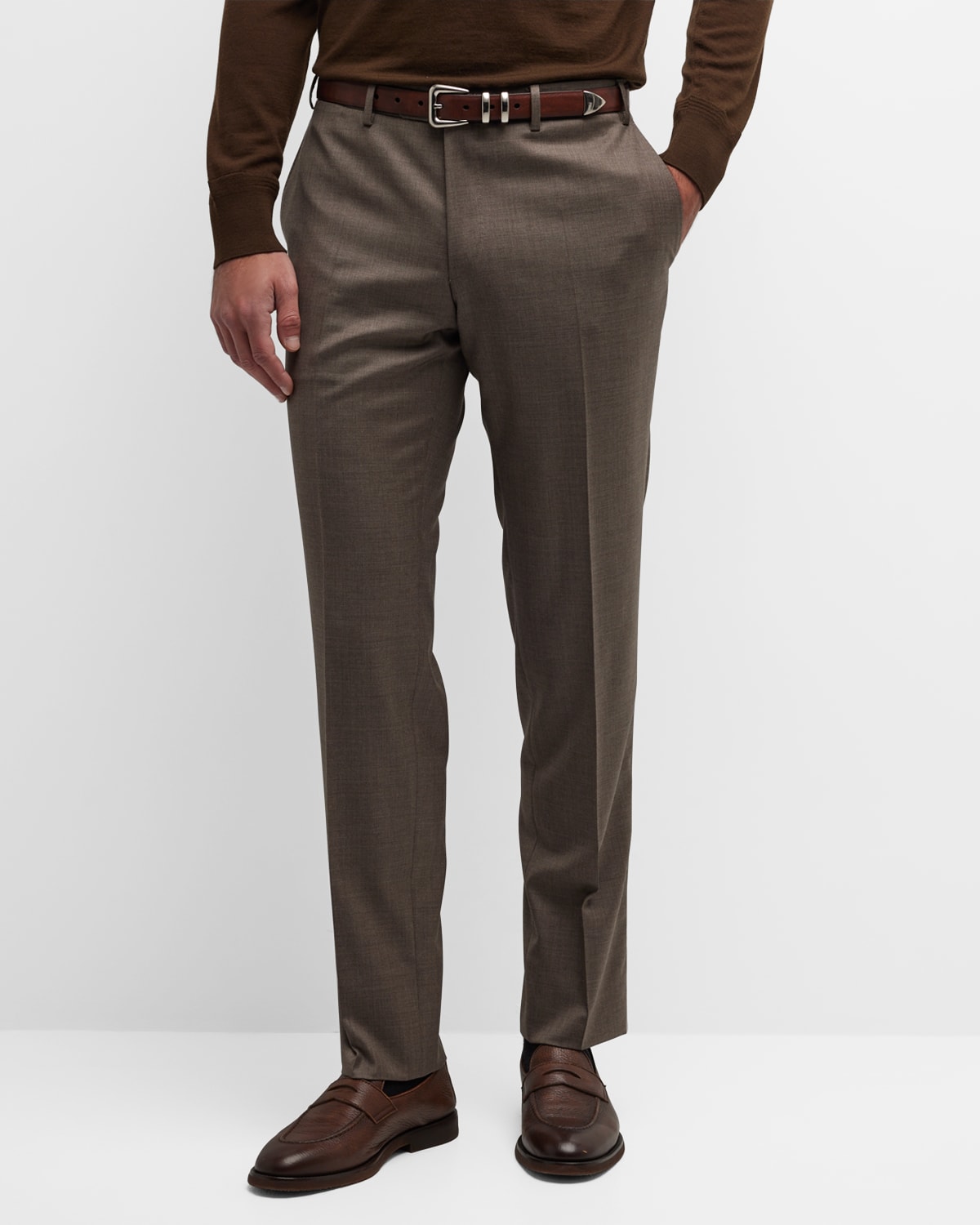 Men's Melange Wool Flat-Front Pants