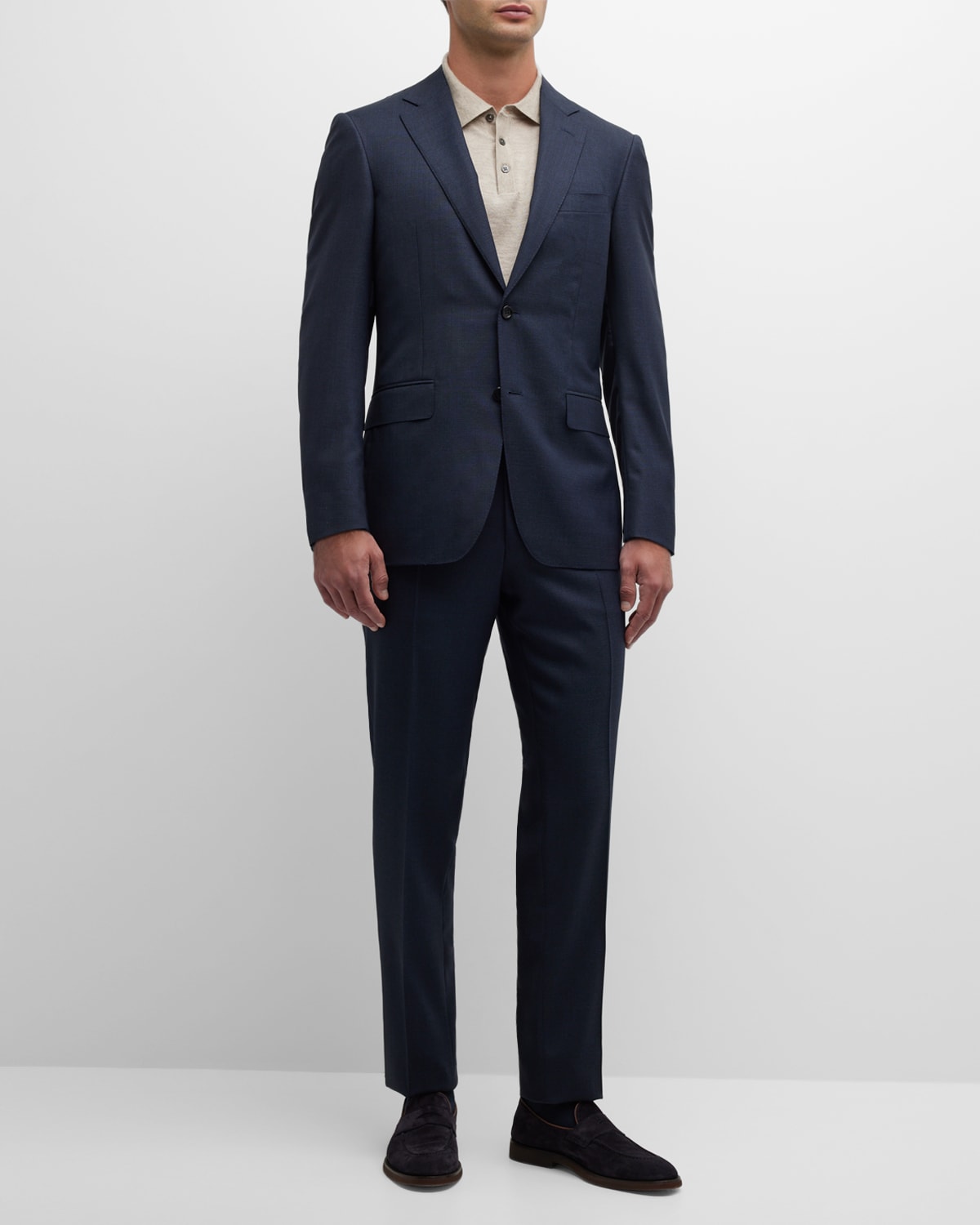 Shop Canali Men's Tonal Check Wool Suit In Blue