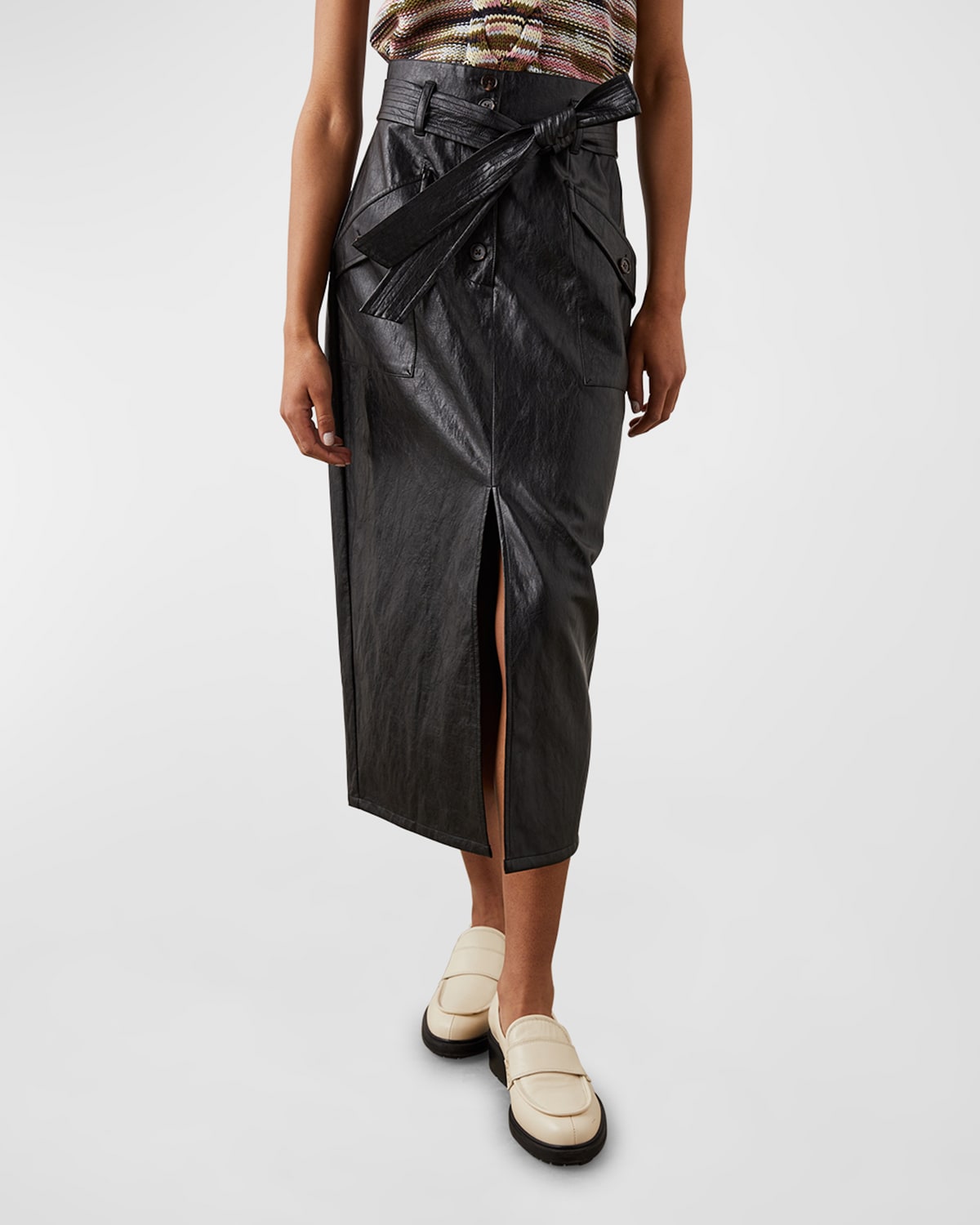 Edem Crinkled Faux Leather Midi Skirt