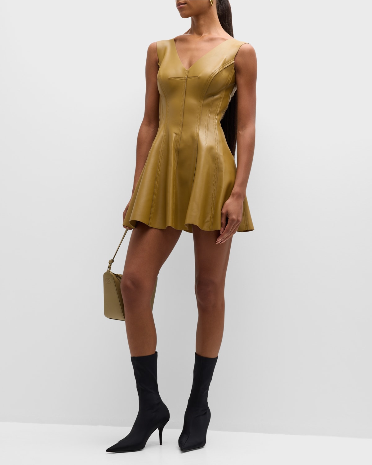 Norma Kamali Womens Panel Faux Leather Mini Dress In Woods