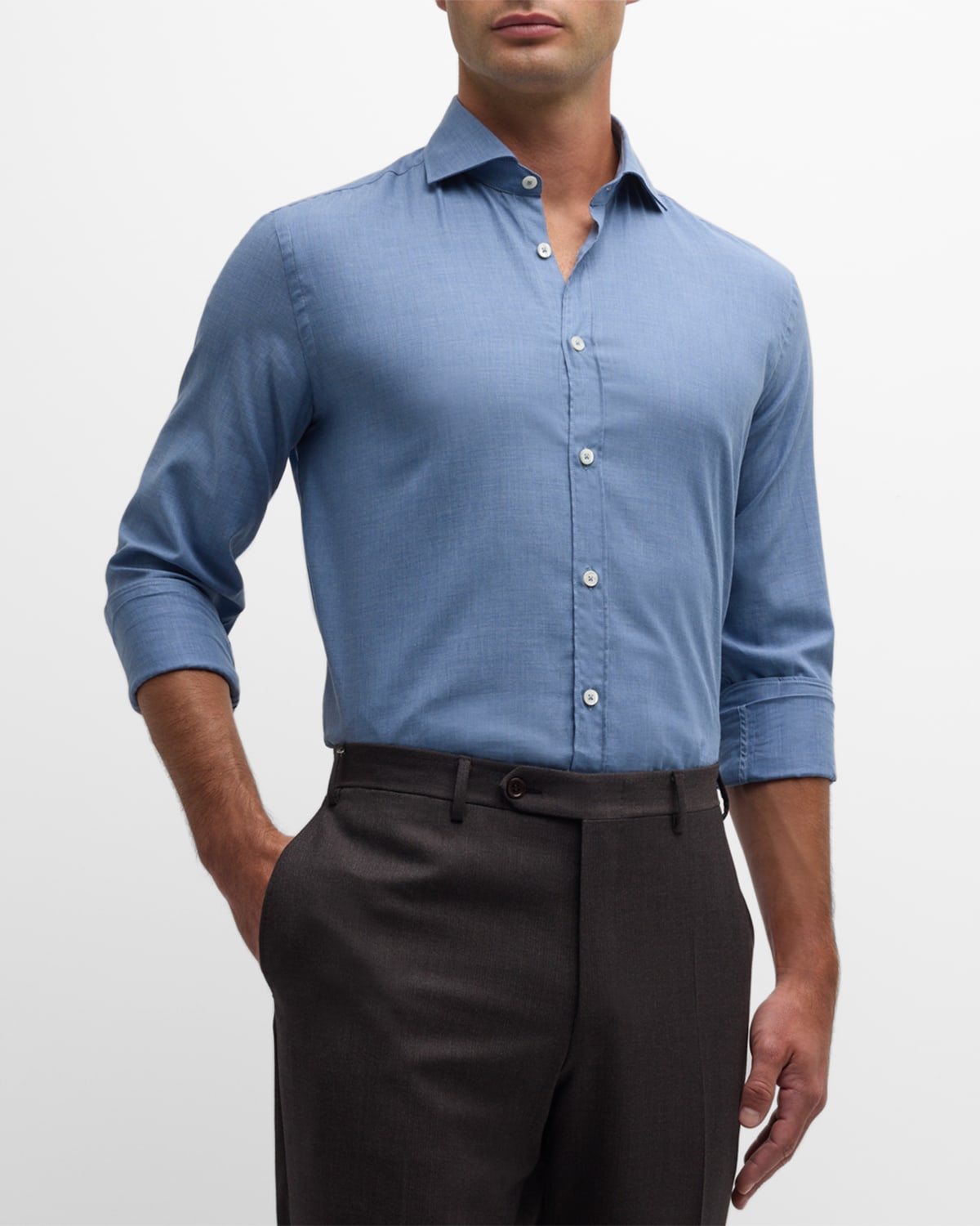 Canali Men's Cotton Chevron Sport Shirt In Blue