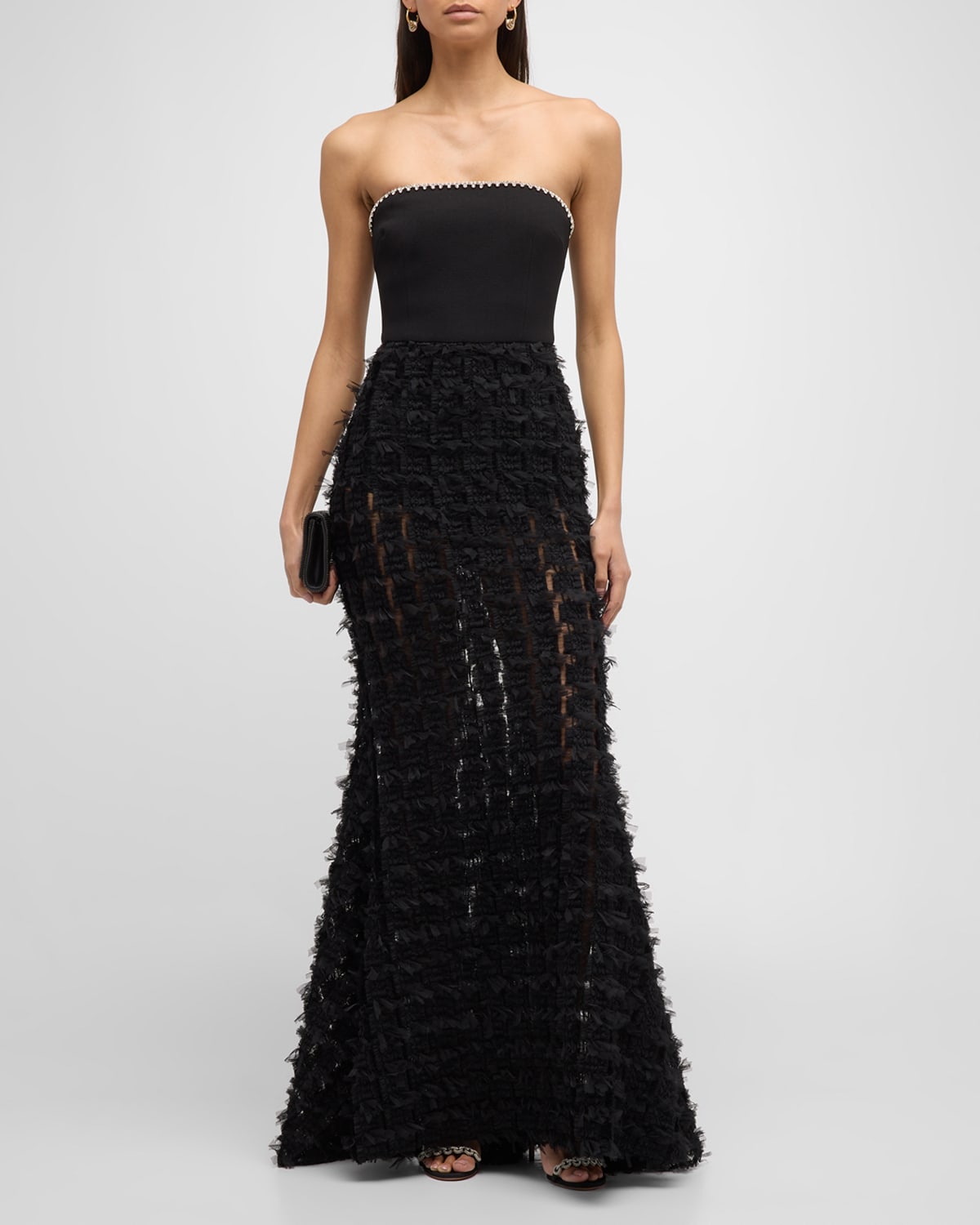 Cherie Amour Strapless Crystal-Embellished Gown