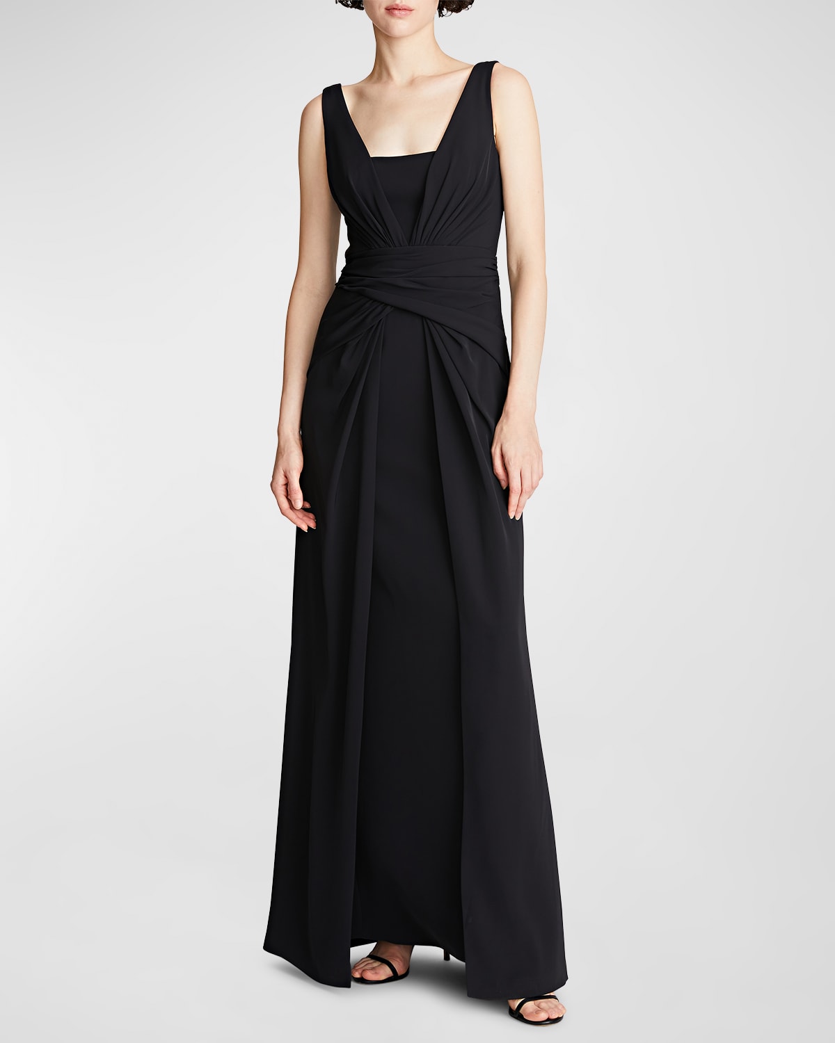 HALSTON ERICA SLEEVELESS A-LINE CREPE GOWN