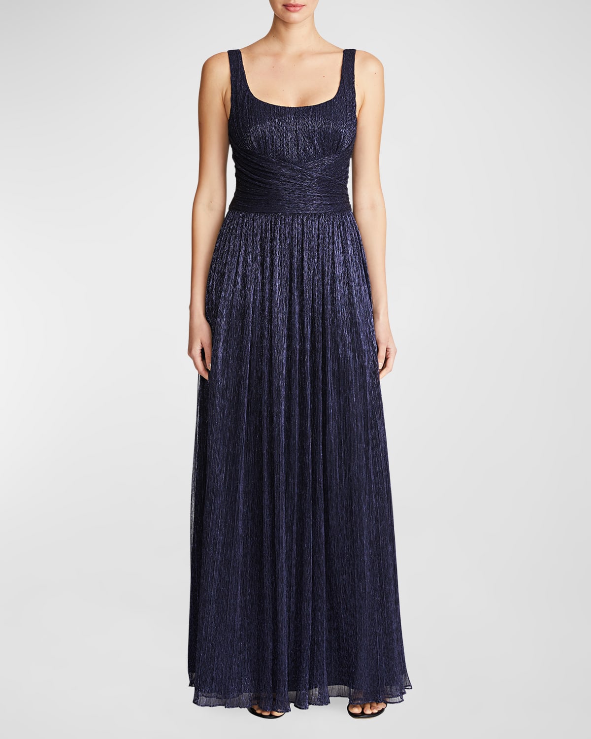 HALSTON HOLLYN SLEEVELESS SHIMMER JERSEY GOWN