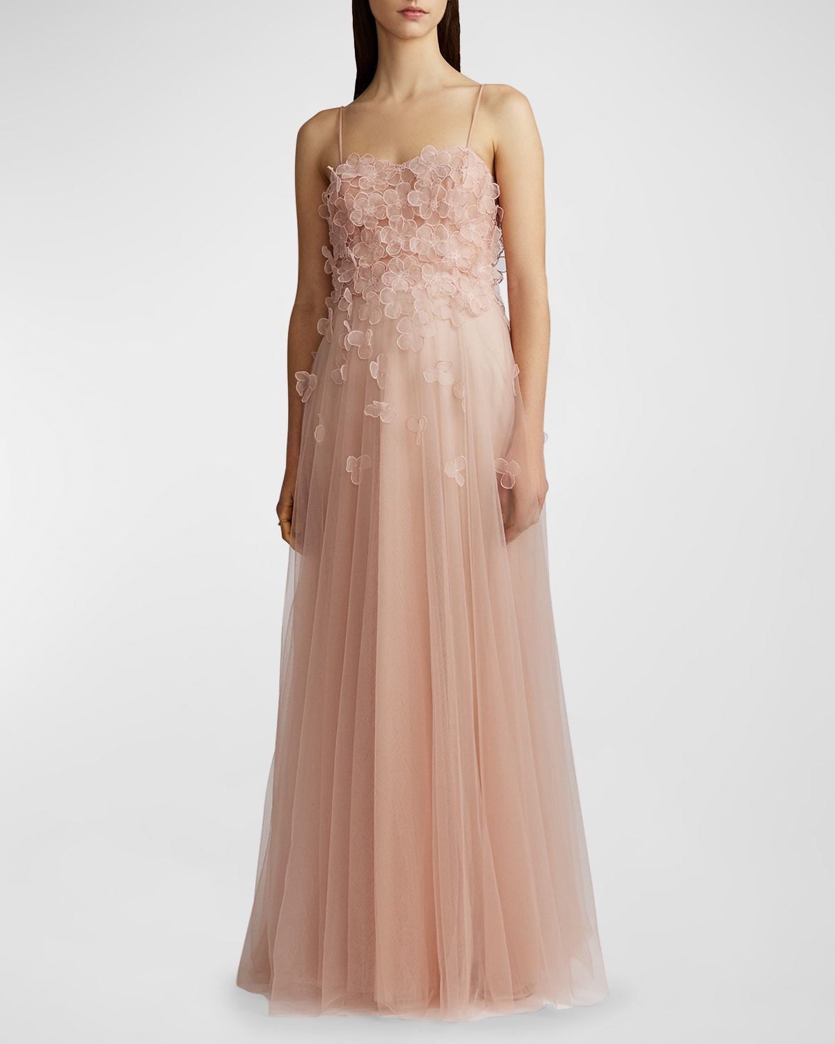 Zac Posen Sleeveless Floral Applique Tulle Gown In Blush