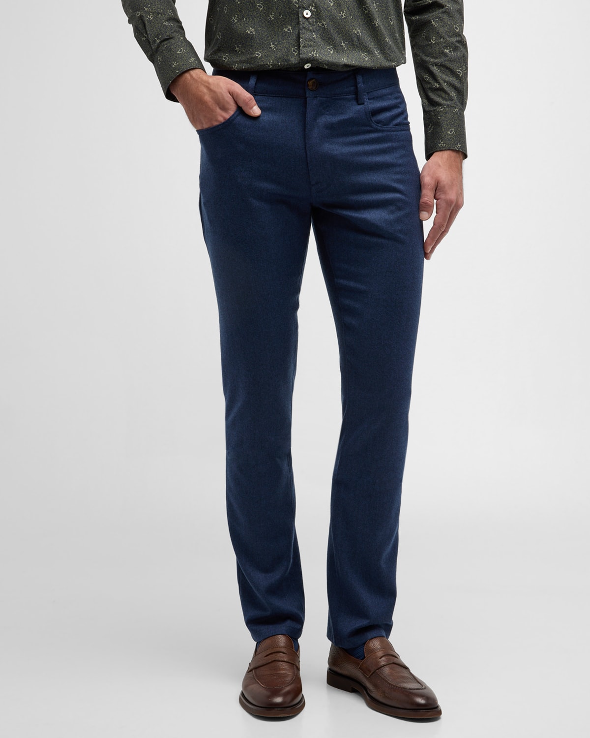 Canali Men's Slim Flannel 5-pocket Trousers In Blue