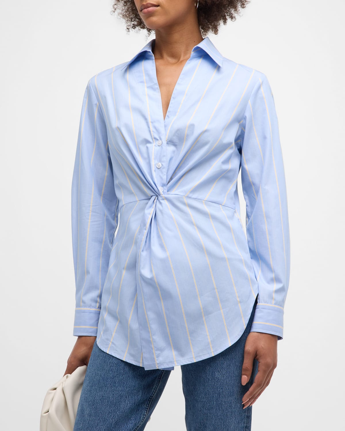 Finley Sid Striped Twist-Front Cotton Shirt
