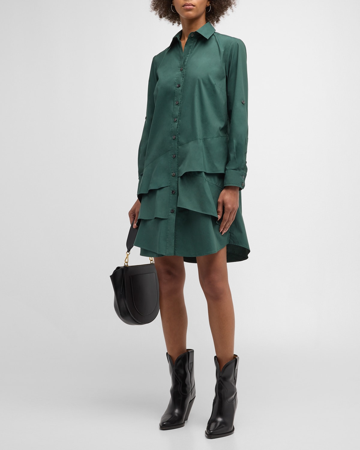Jenna Ruffle-Trim Weathercloth Mini Shirtdress