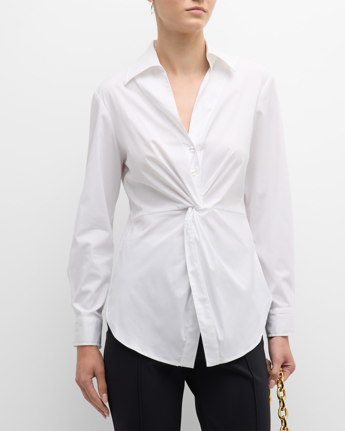 Sid Twist-Front Cotton Poplin Shirt