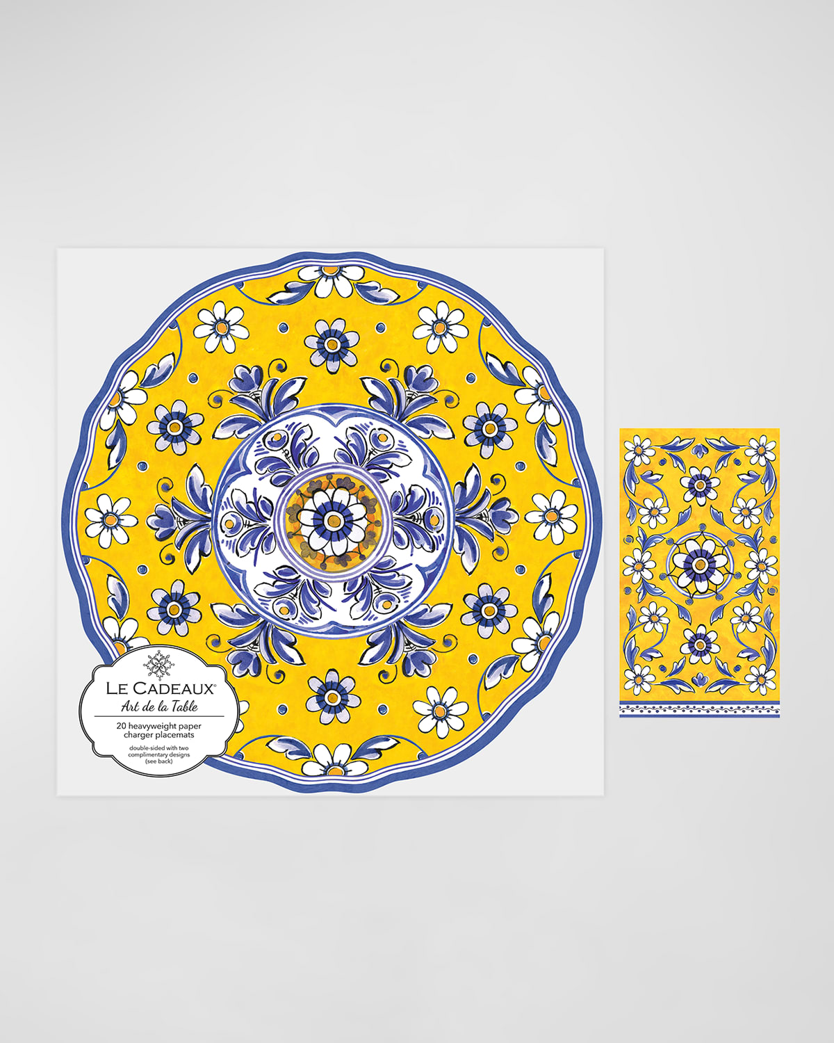 Shop Le Cadeaux Scalloped Paper Charger 15" Placemat (pack Of 20) With Guest Towels (pack Of 15) In Blue, Yellow