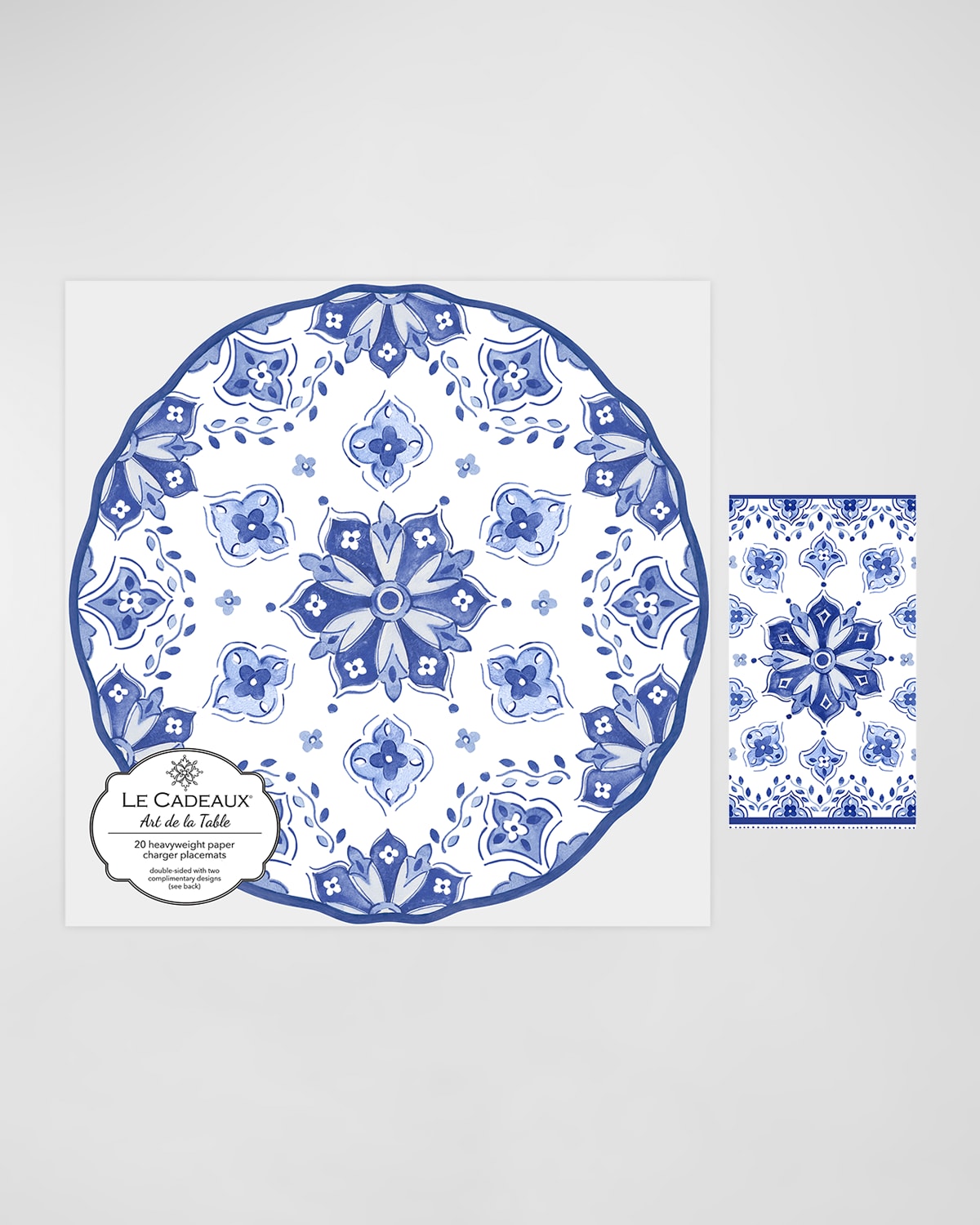 Shop Le Cadeaux Scalloped Paper Charger 15" Placemat (pack Of 20) With Guest Towels (pack Of 15) In Blue, White