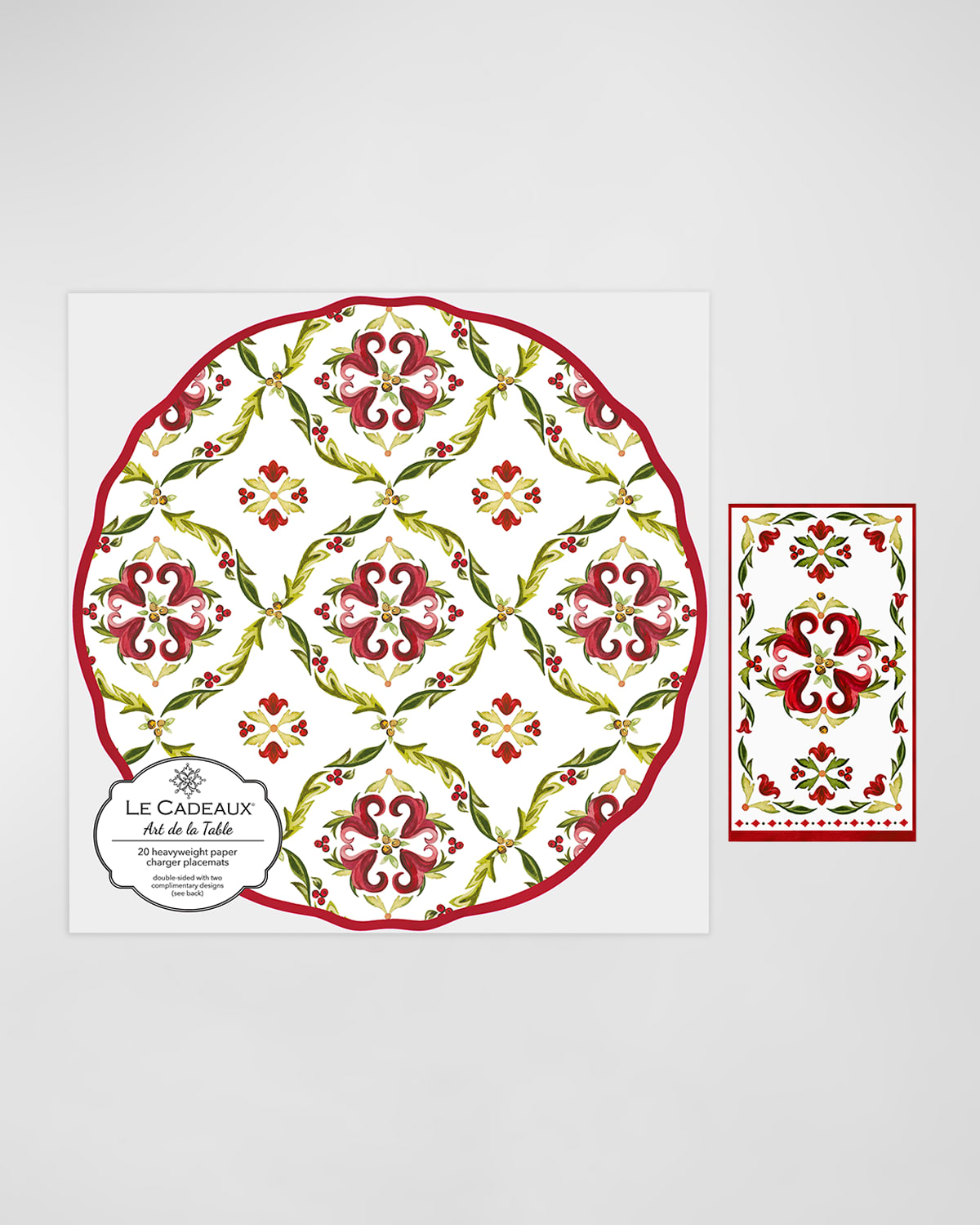 Shop Le Cadeaux Scalloped Paper Charger 15" Placemat (pack Of 20) With Guest Towels (pack Of 15) In Red, Green, White