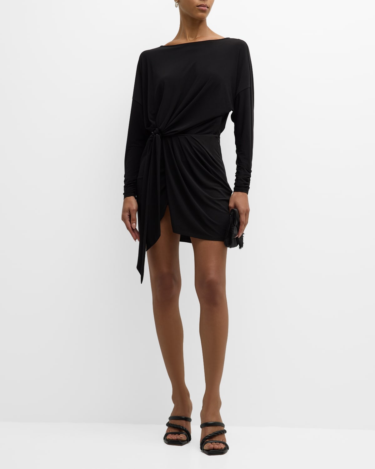 Ramy Brook Naomi Long-sleeve Wrap Mini Dress In Black