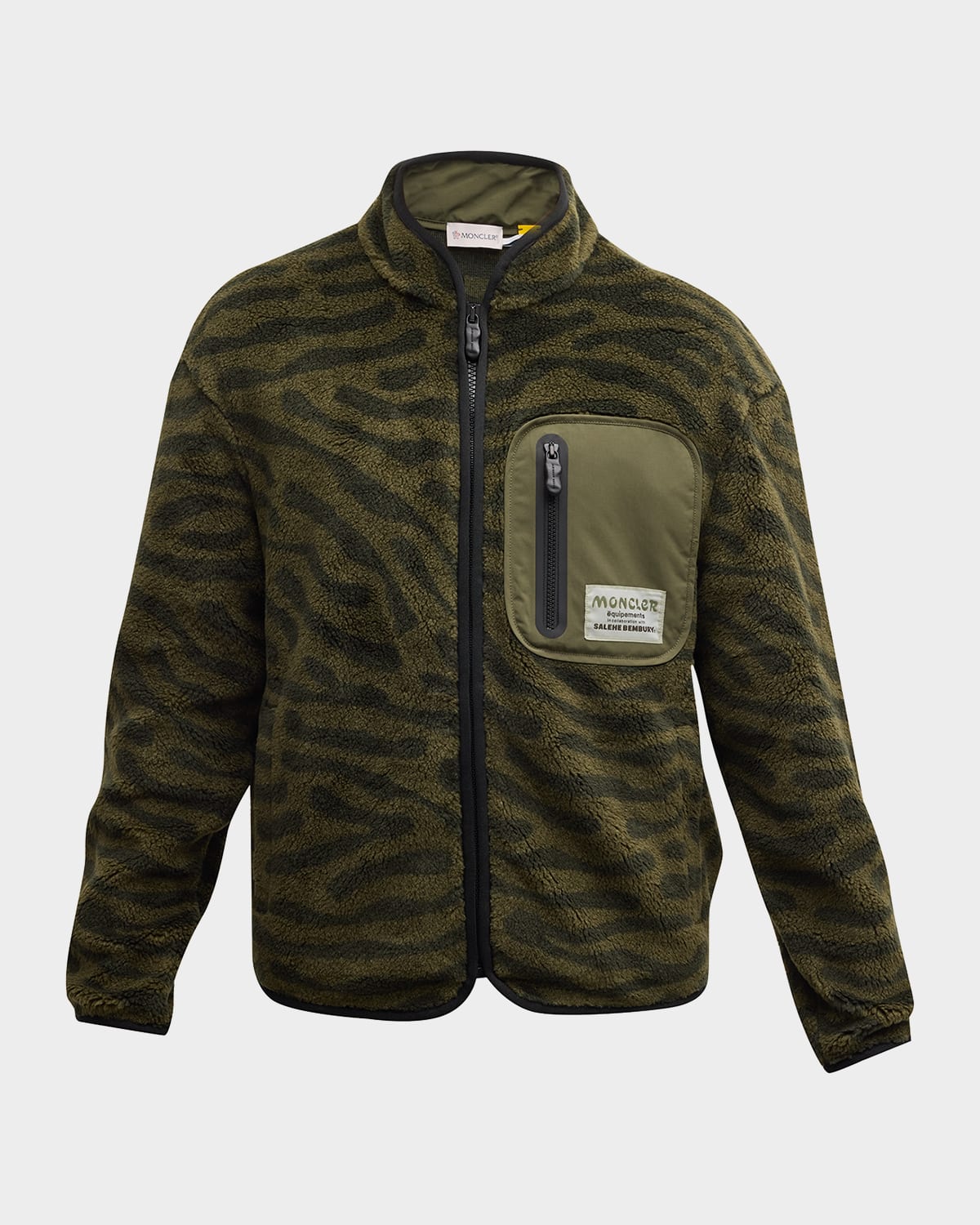 Shop Moncler Genius Moncler X Salehe Bembury Men's Abstract Fleece Zip Sweatshirt In Olive