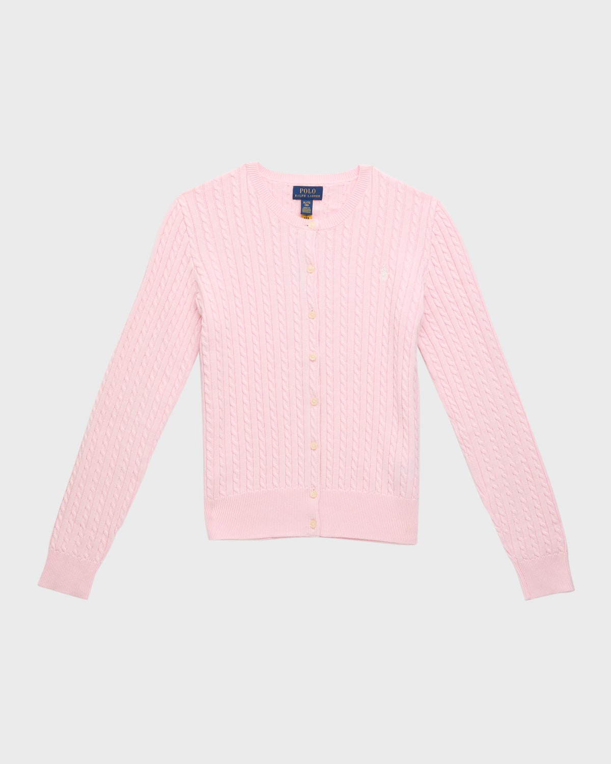 Ralph Lauren Kids' Girl's Cable-knit Cotton Ribbed Cardigan In Hint Of Pink