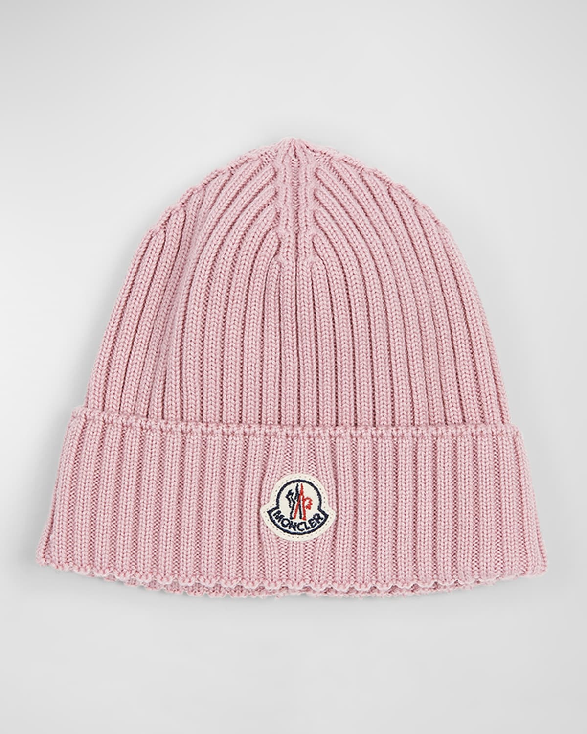 Moncler Rib Knit Beanie W  Patch In 313-518 Pink