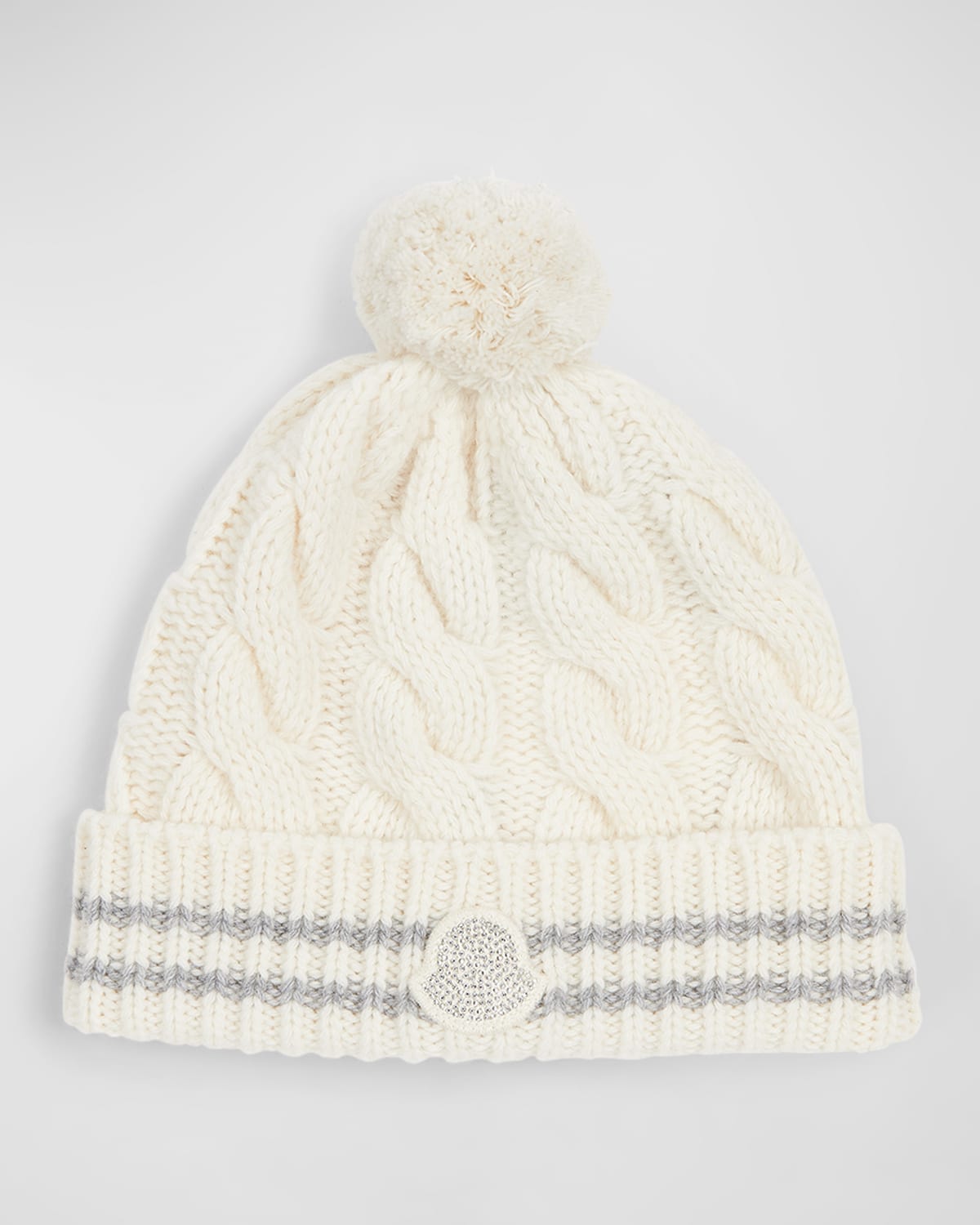 Moncler Kids Cable Knit Cap W Sparkle Bell Logo In 319-p09 White