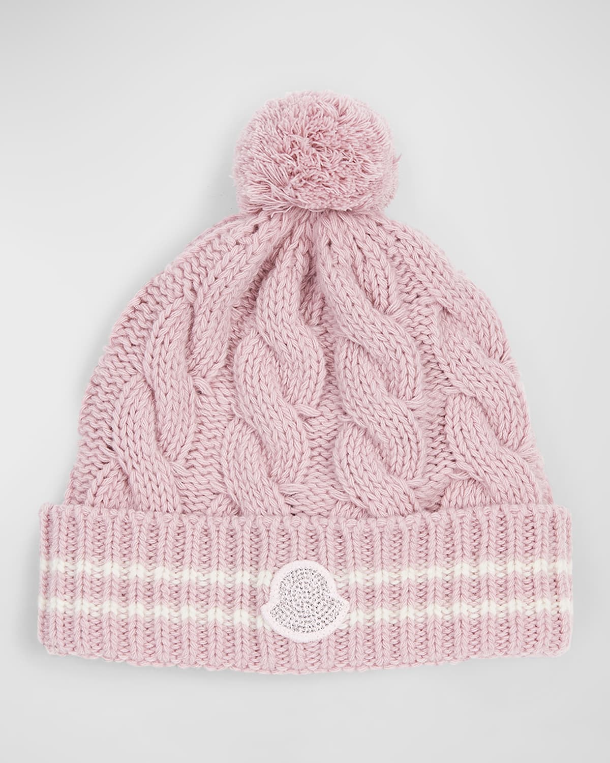 Moncler Kids Cable Knit Cap W Sparkle Bell Logo In 319-p50 Pink