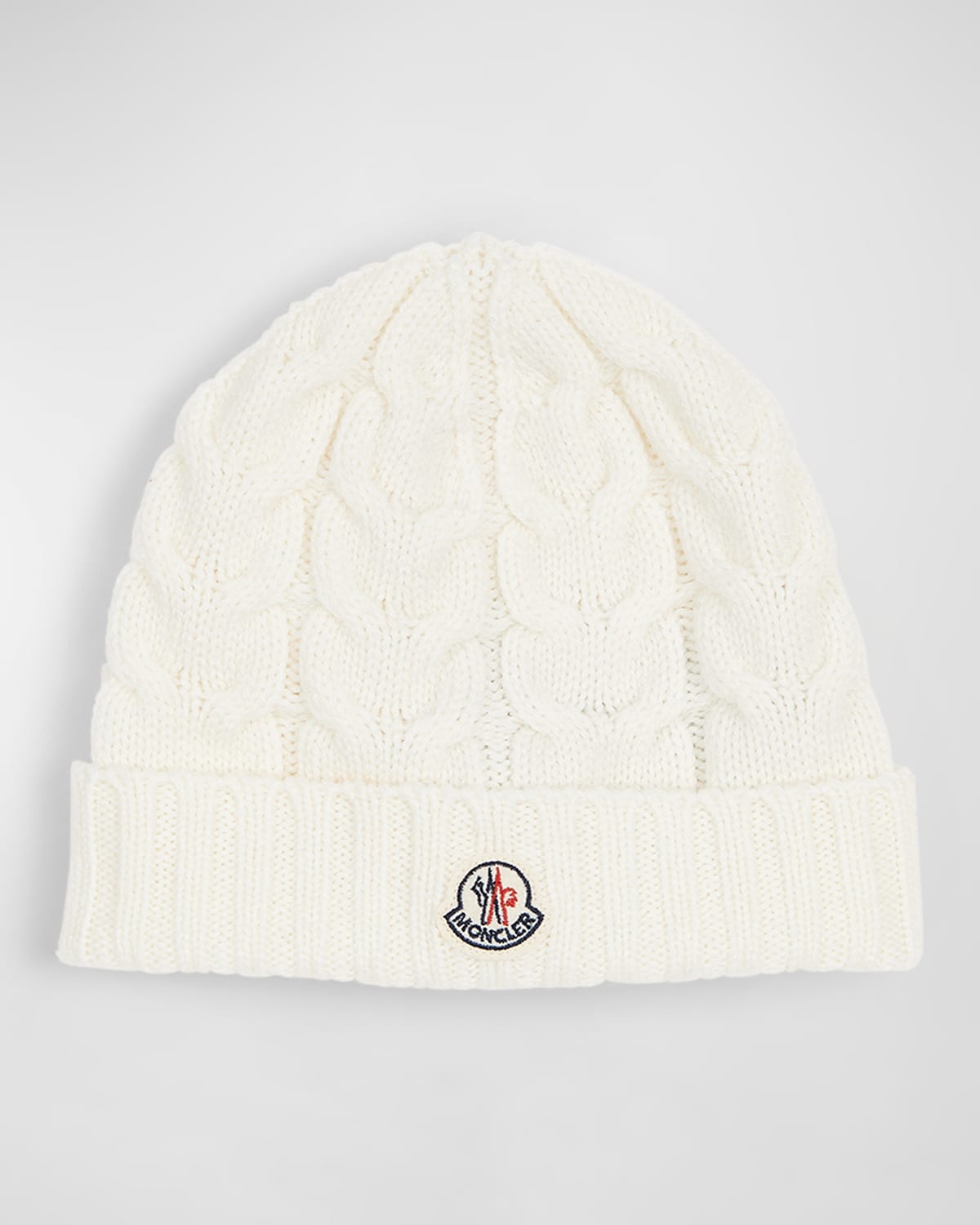 Moncler Cable Knit Beanie W  Patch In 313-030 White