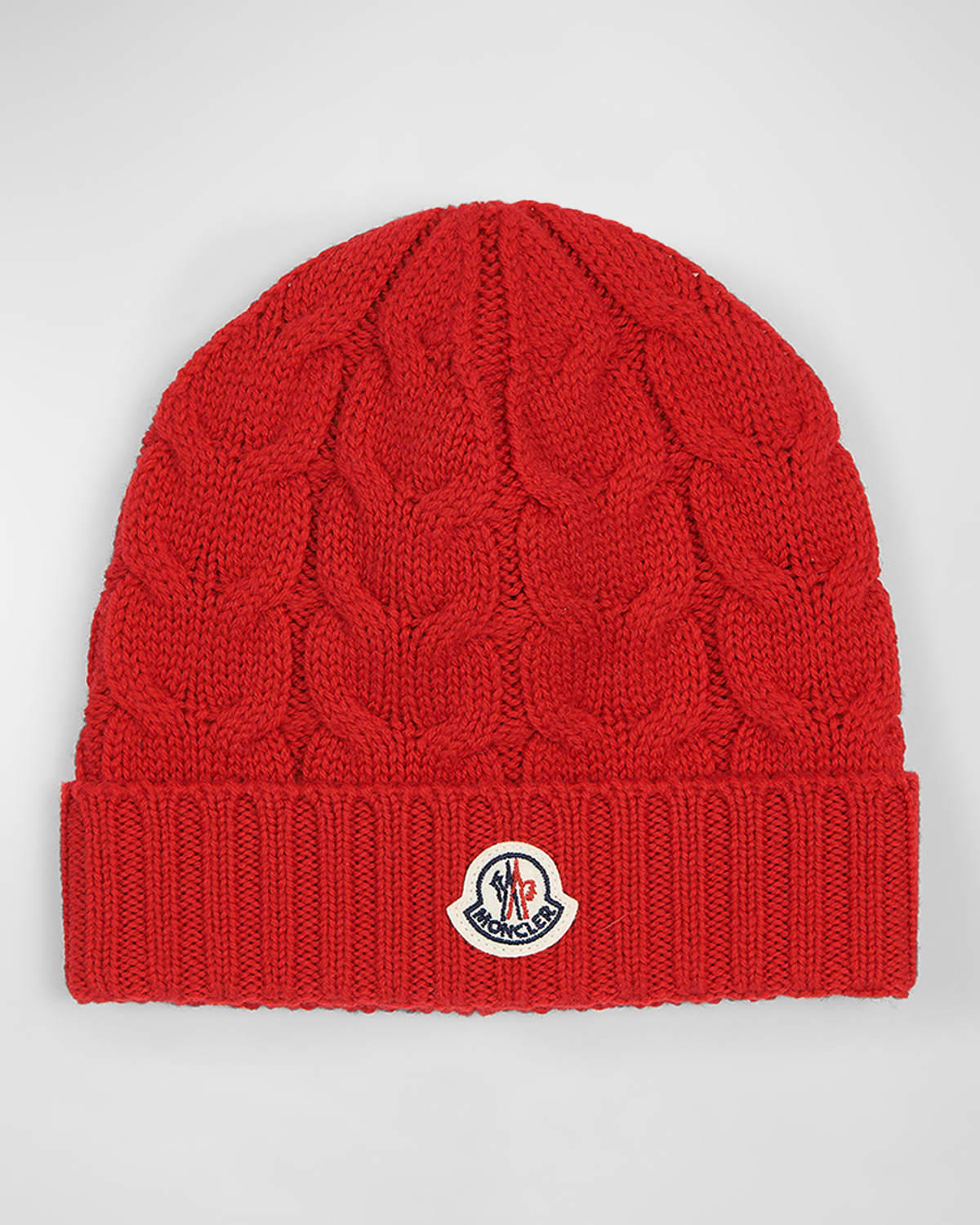 Moncler Cable Knit Beanie W  Patch In 313-455 Red