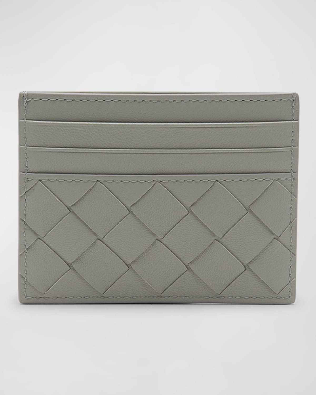 Bottega Veneta Intrecciato Credit Card Case In Agate Grey-gold
