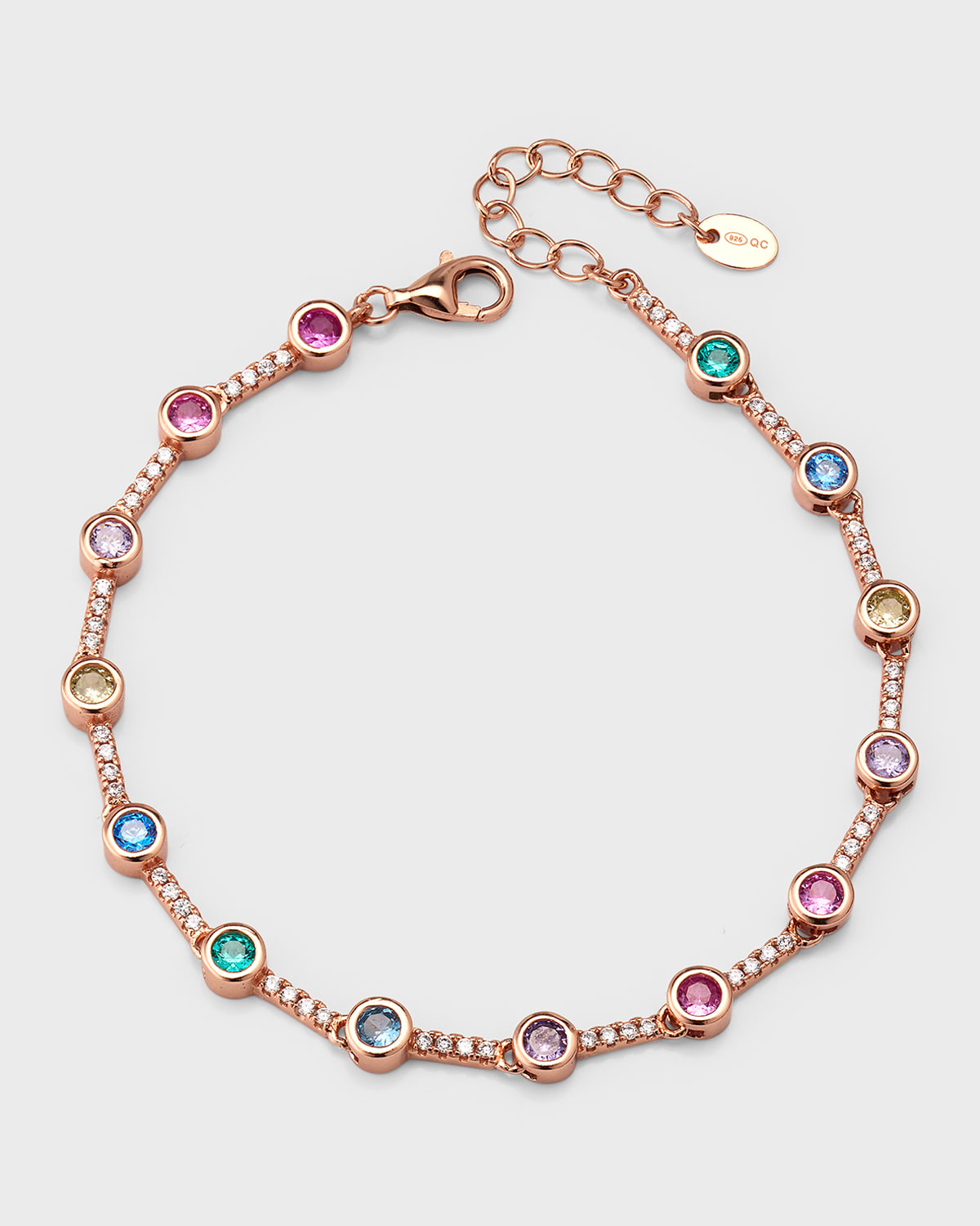 14k Rose Gold Cubic Zirconia Tennis Bracelet with Rainbow Stones