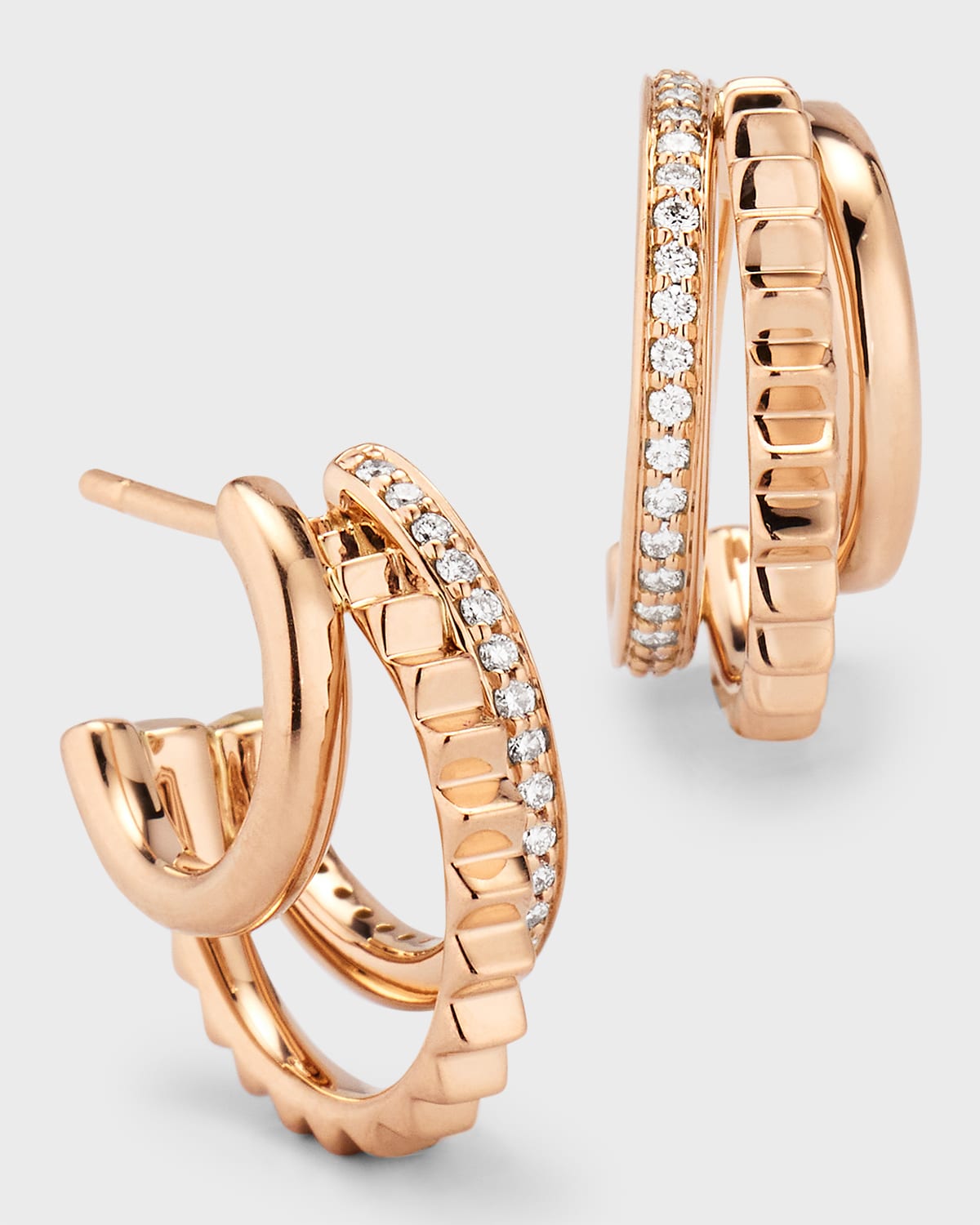 Walters Faith Clive 18k Rose Gold And Diamond Triple Hoop Huggie Earrings