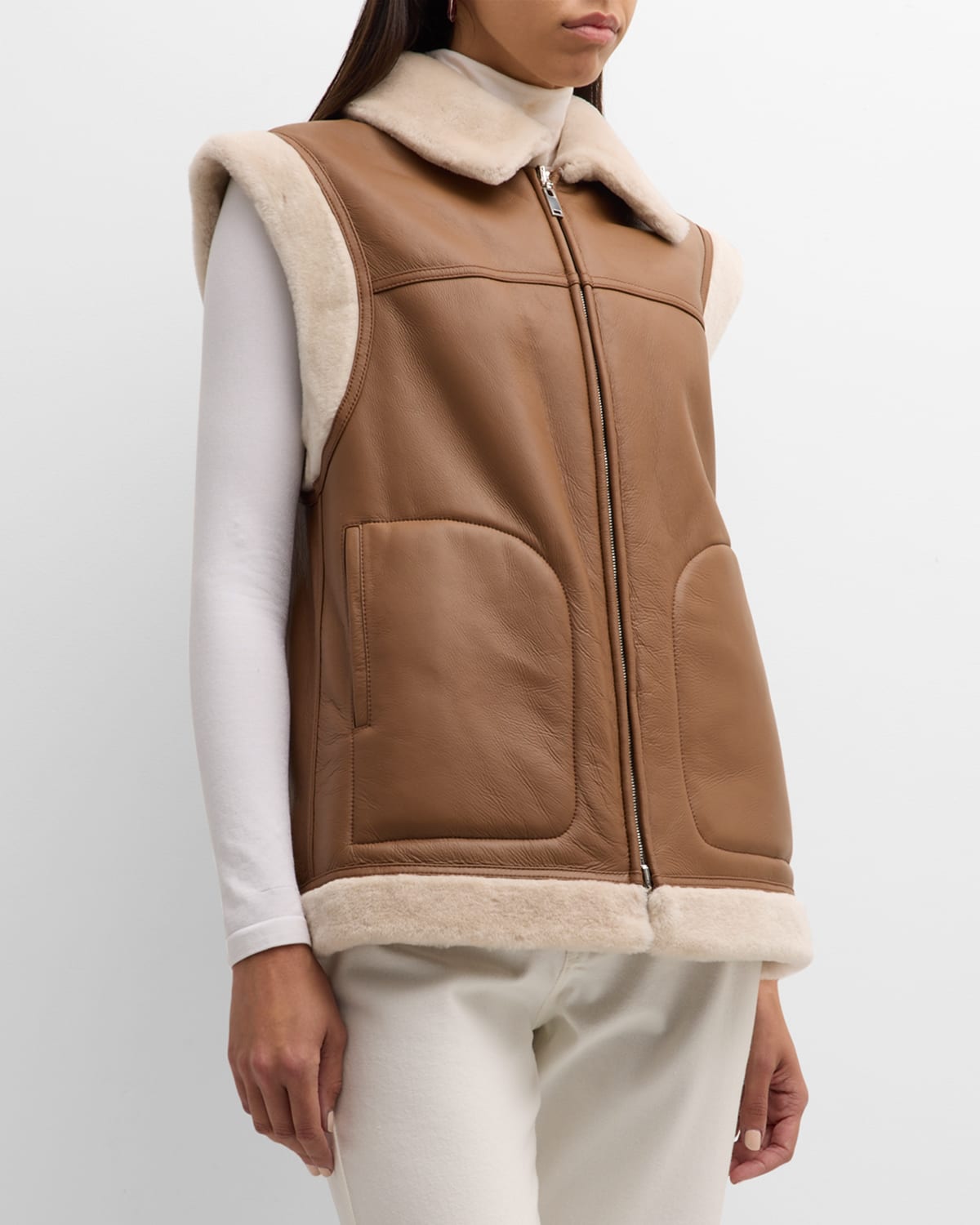 Tiffany Leather Vest with Shearling Lining