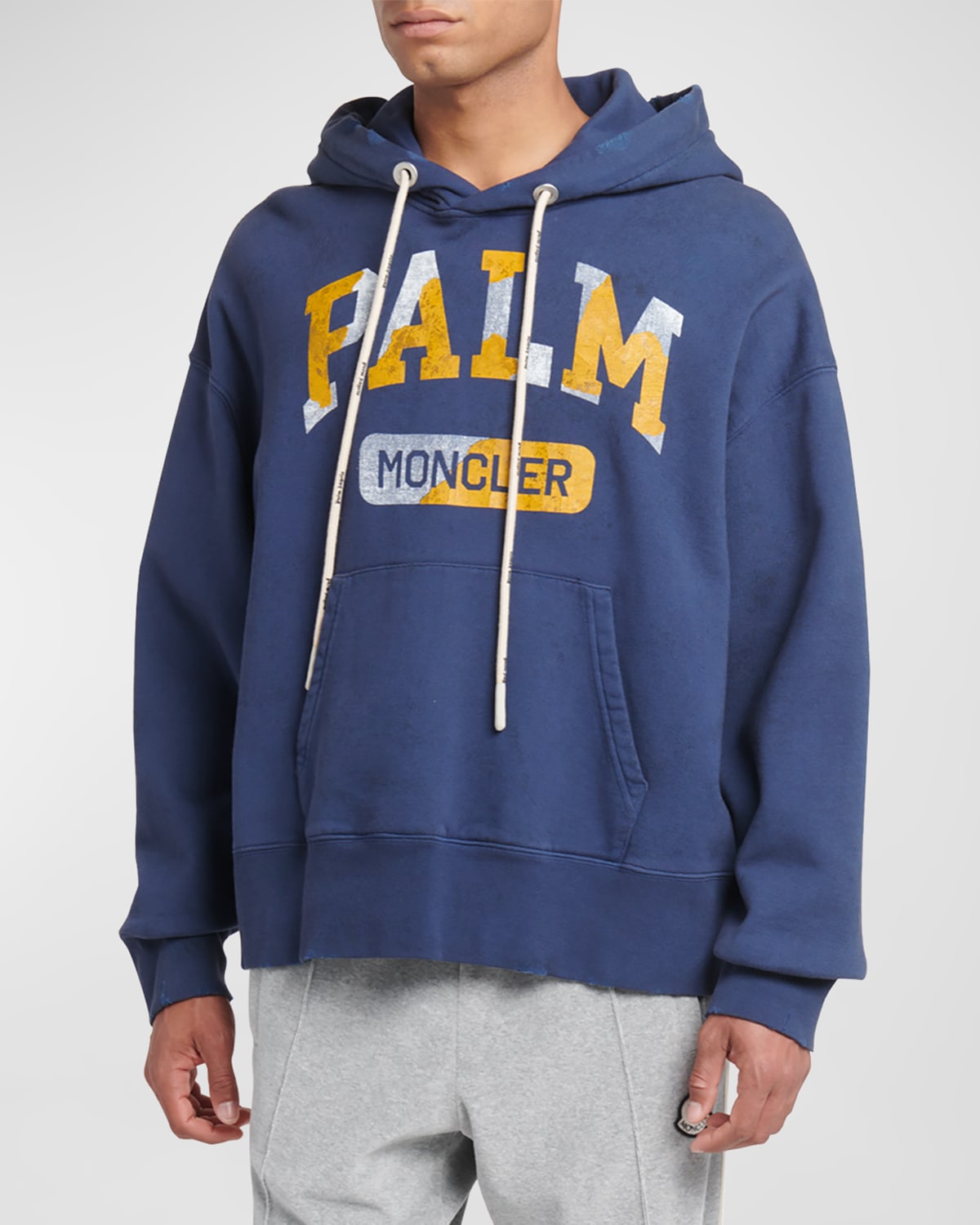 Shop Moncler Genius Moncler X Palm Angels Men's Relaxed Logo Hoodie In Dark Blue