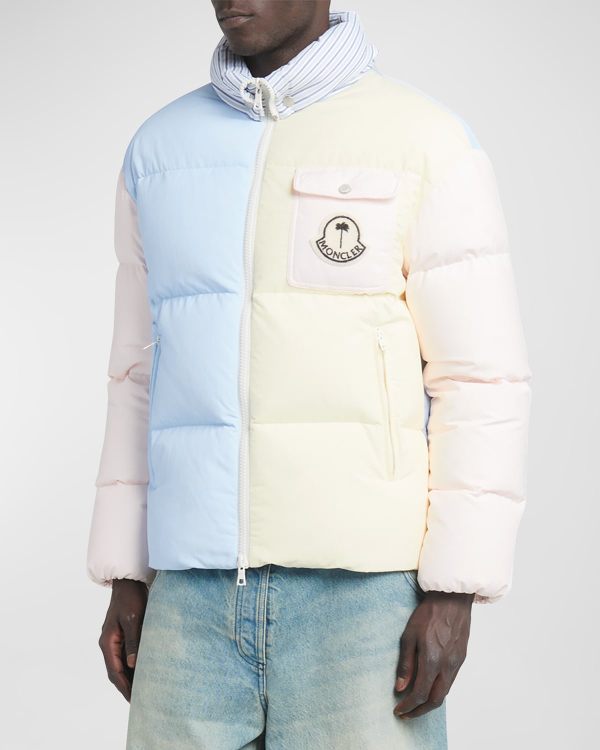Shop Moncler Genius Moncler X Palm Angels Men's Douady Colorblock Puffer Jacket In Light Blue