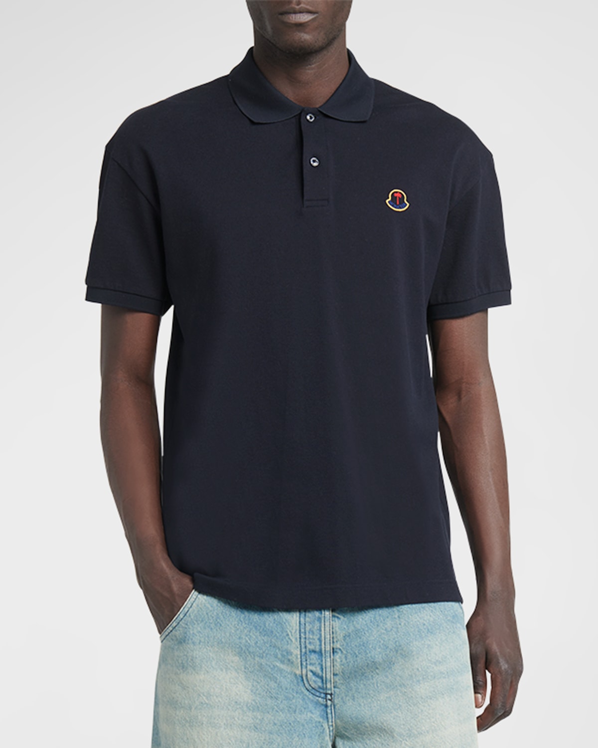 Moncler Genius Moncler X Palm Angels Men's Embroidered Crest Logo Polo Shirt In Navy