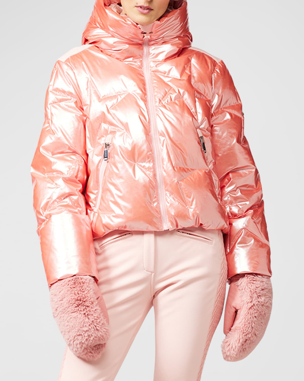 Goldbergh Glamstar Shiny Quilted Ski Jacket In Cotton Candy