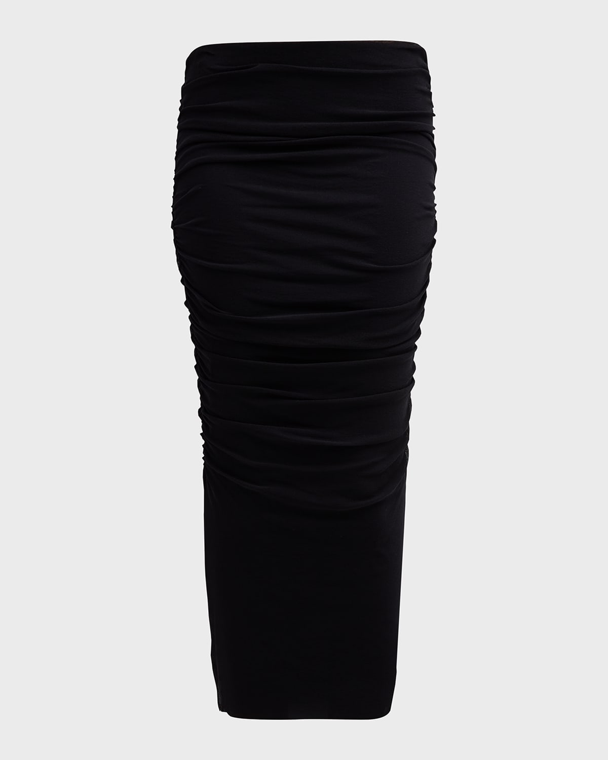 Fuzzi Ruched Tulle Pencil Midi Skirt In Nero