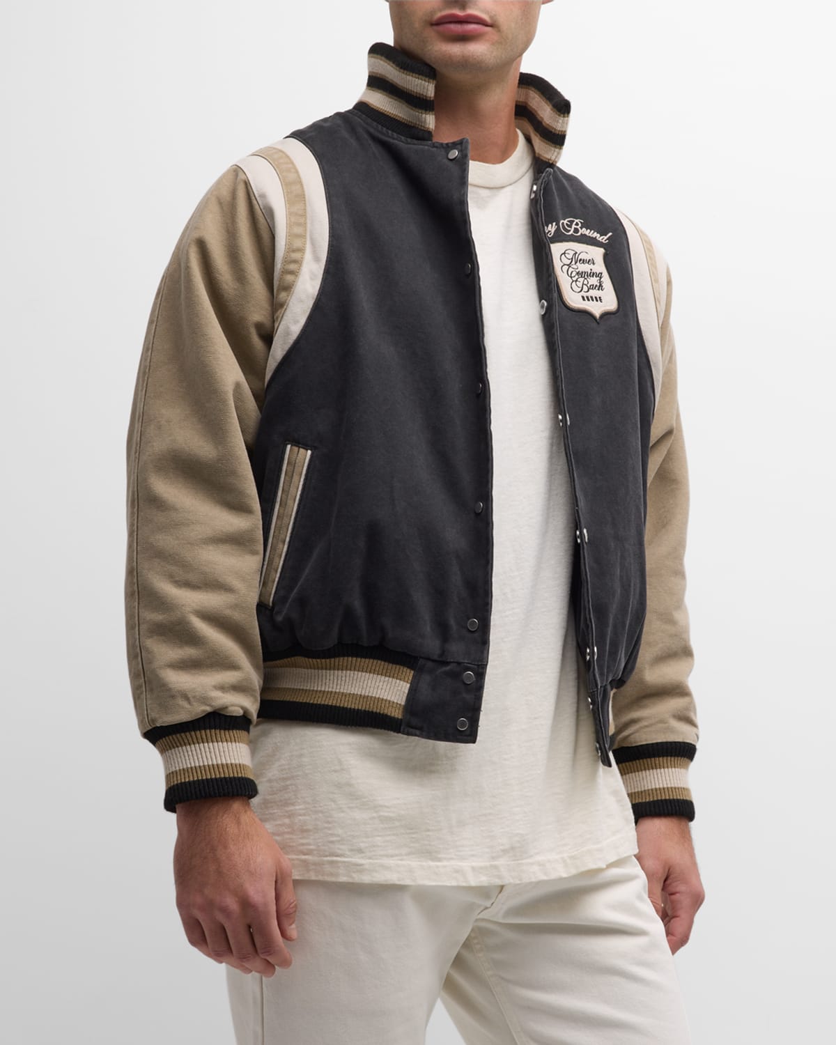 Rhude Logo-embroidered Canvas Bomber Jacket In Black/khaki/eleph