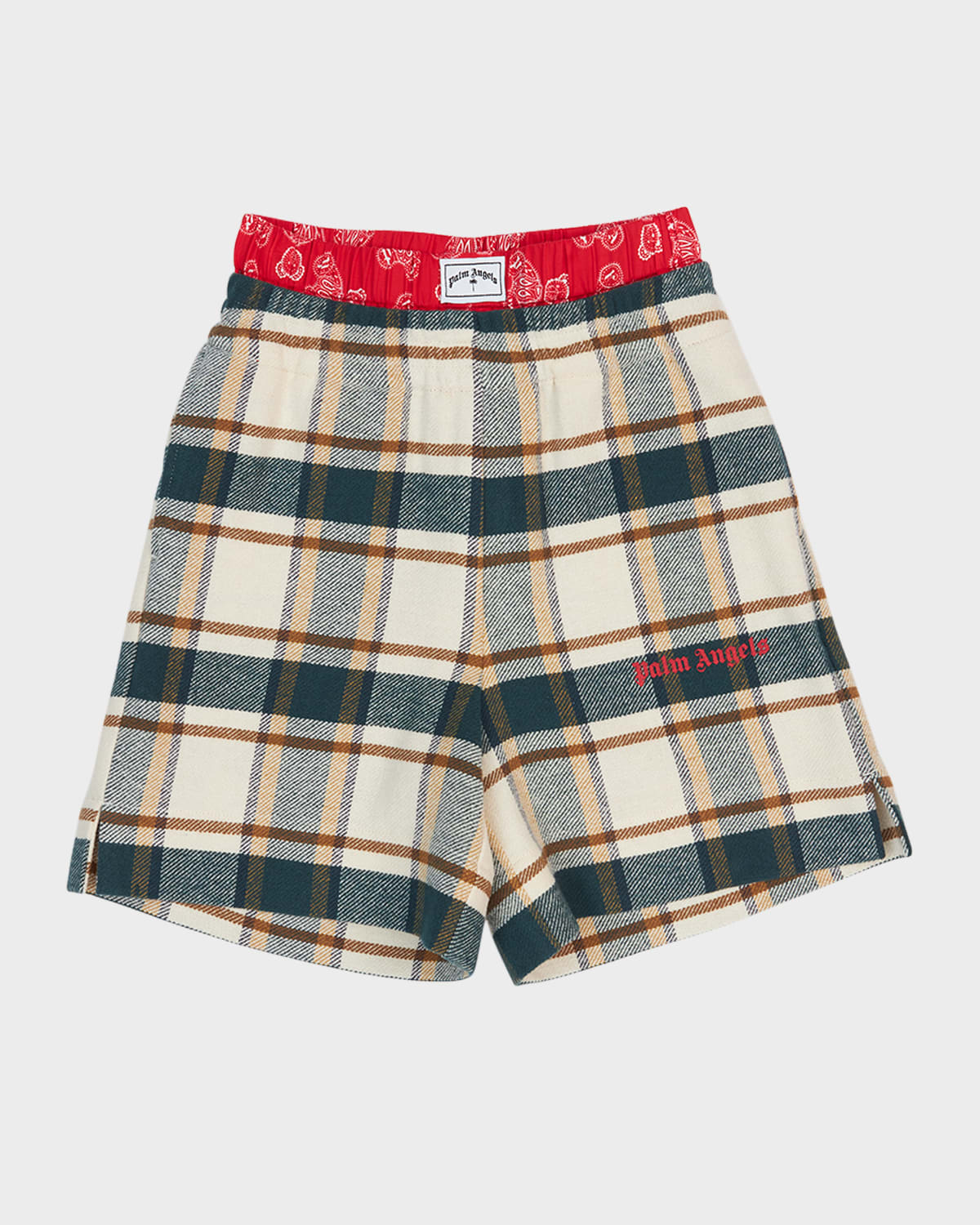 Boy's Check-Print Paisley Trim Shorts, Size 4-12