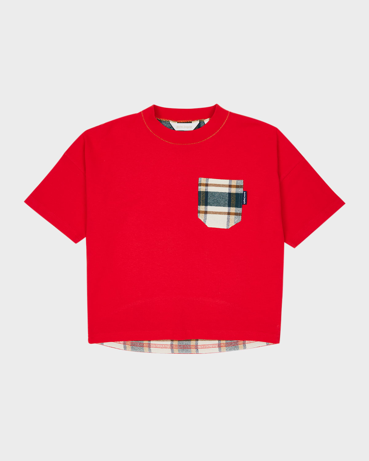 Boy's Check-Print Trim T-Shirt, Size 4-12