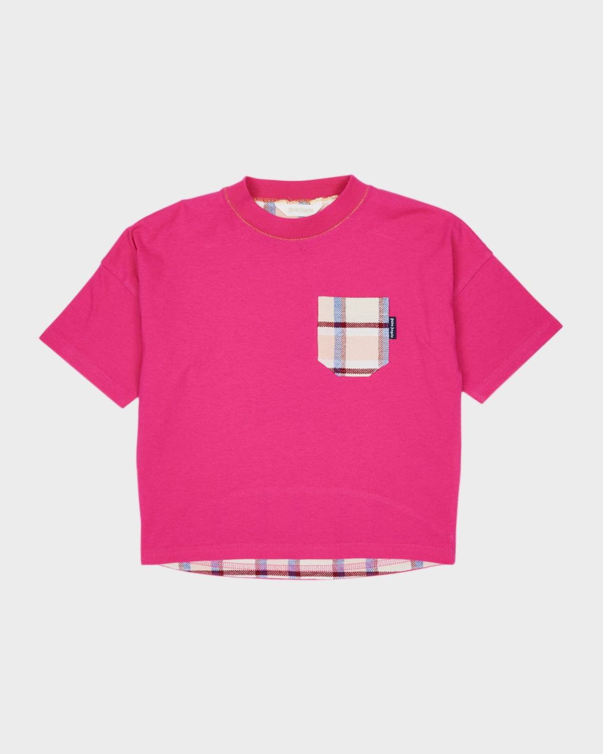 Girl's Check-Print Trim T-Shirt, Size 4-12
